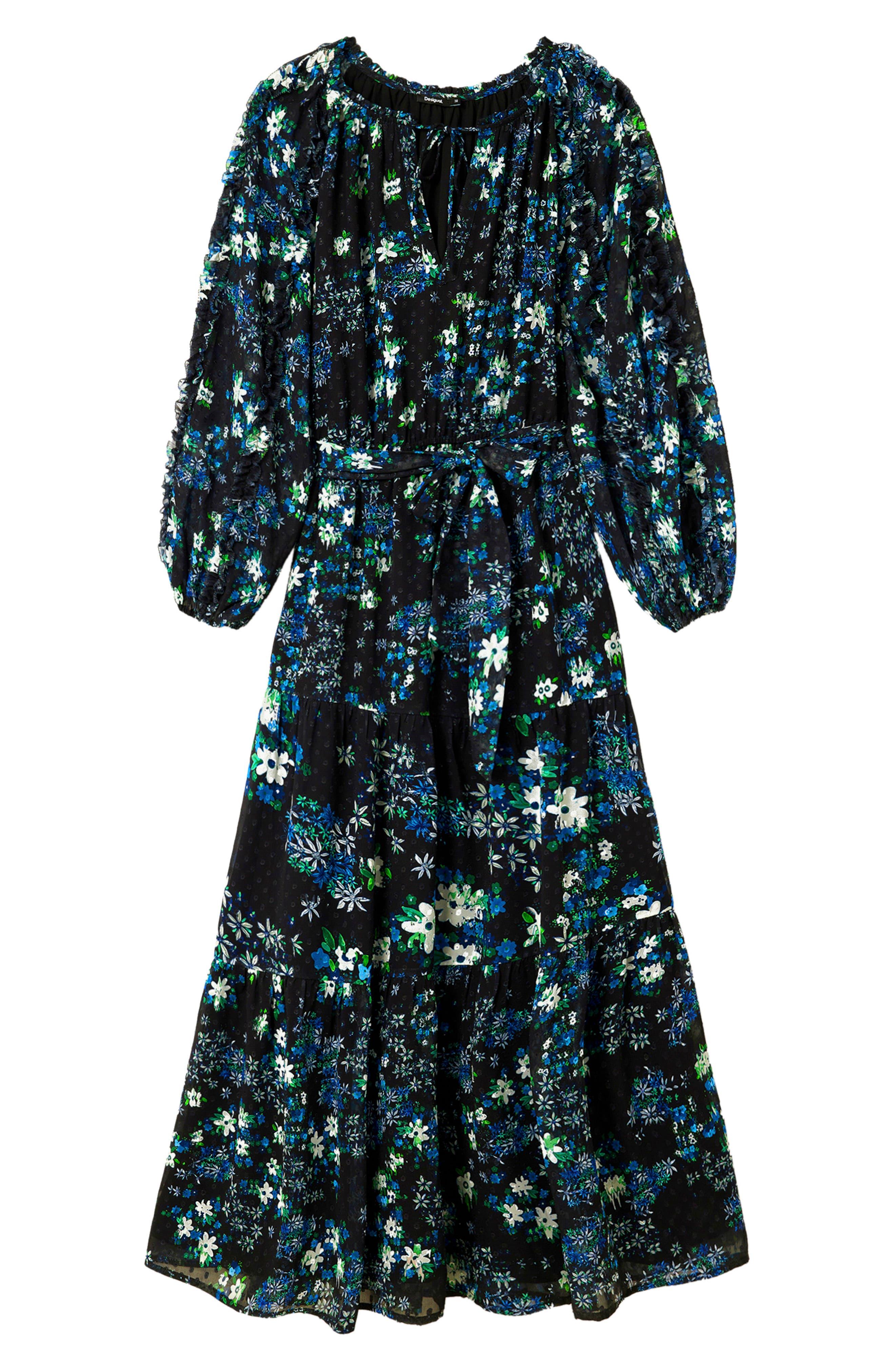Desigual Rhode Island Floral Print Long Sleeve Maxi Dress in Black | Lyst