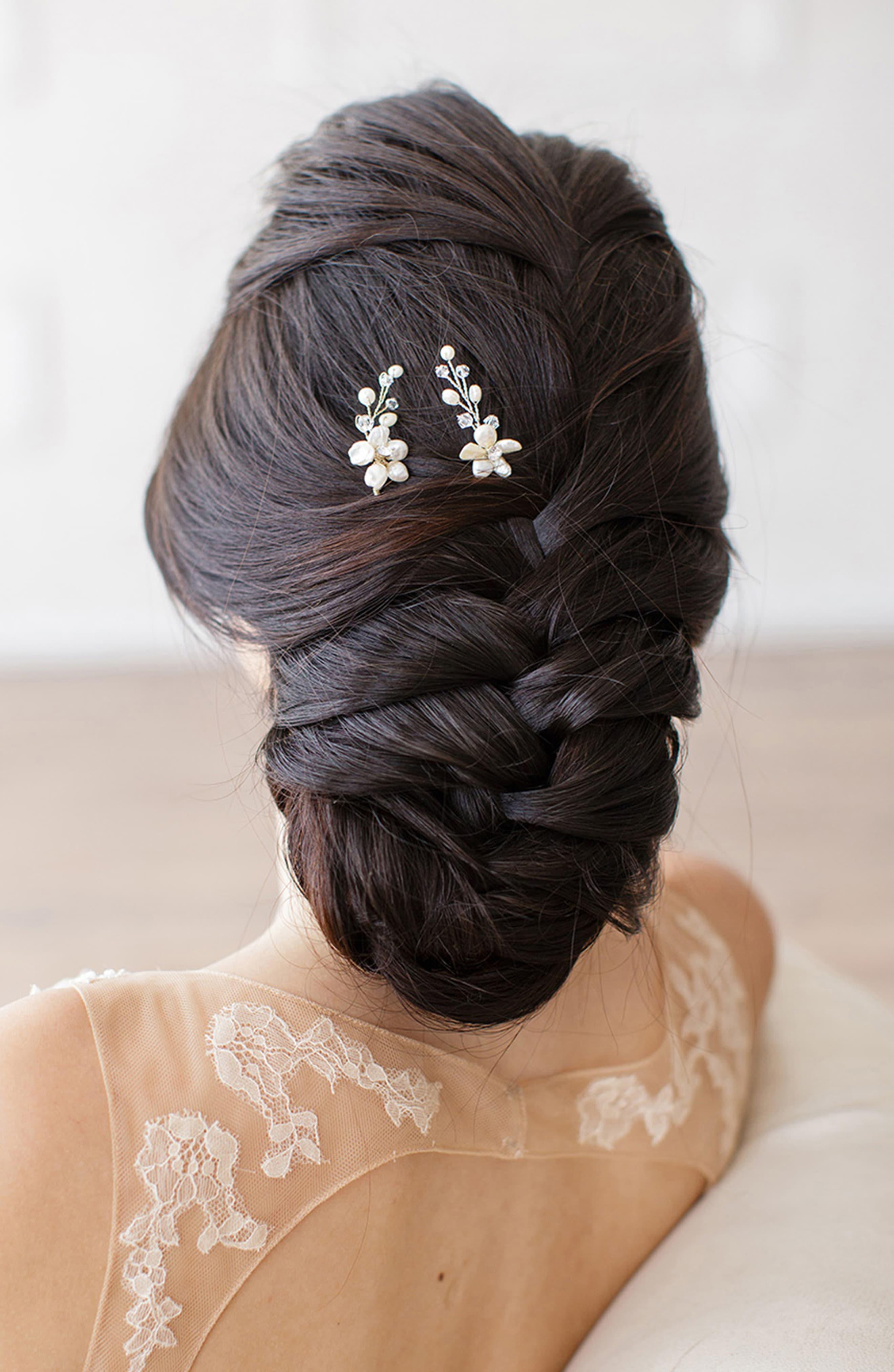 Brides Hairpins Nahla Set Of 2 Pearl Crystal Flower Pins In