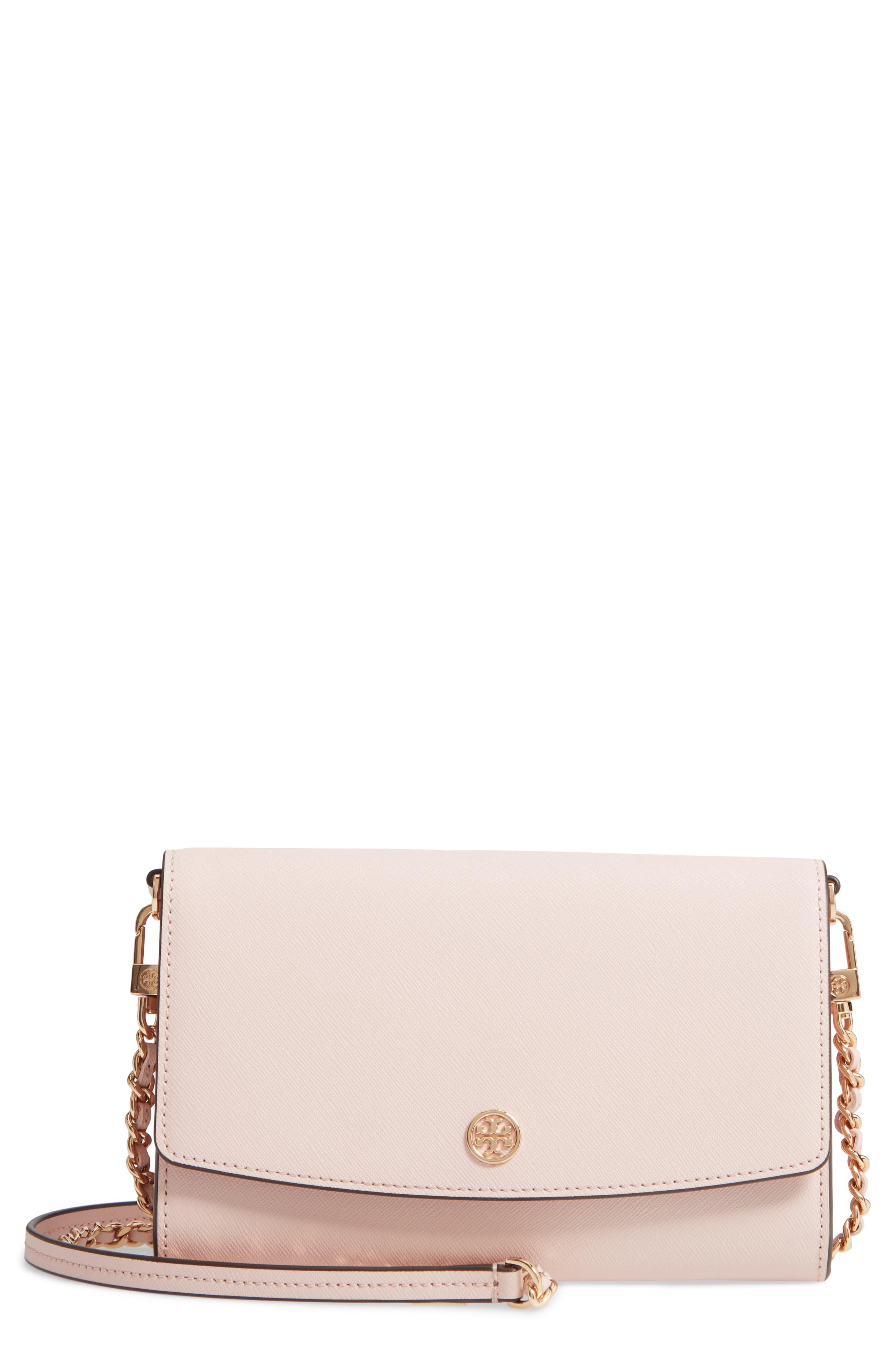 Tory Burch Leather Robinson Chain Wallet in Shell Pink/Gold (Pink