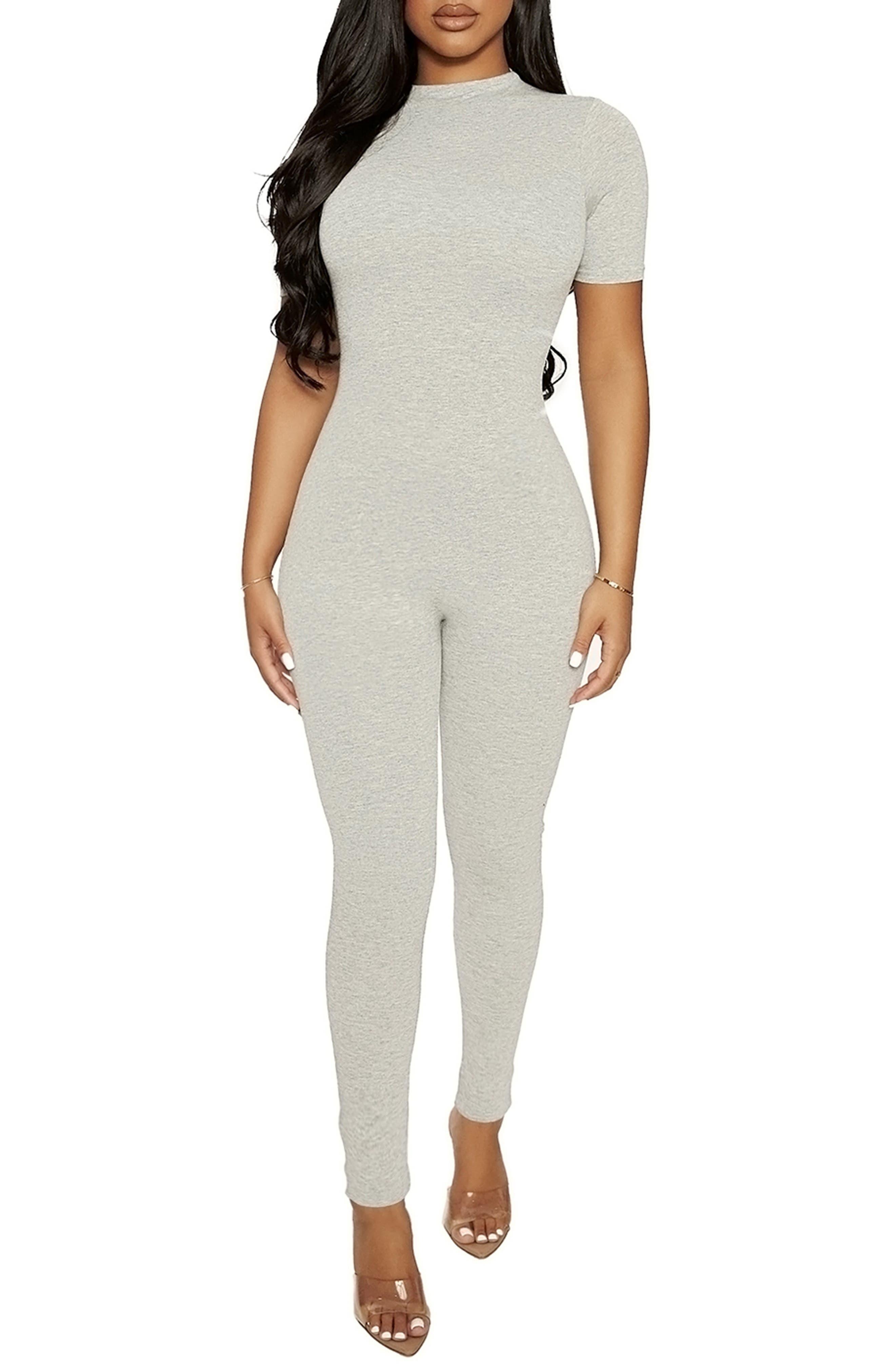 Naked Wardrobe Sweet T Funnel Neck Jumpsuit in Natural