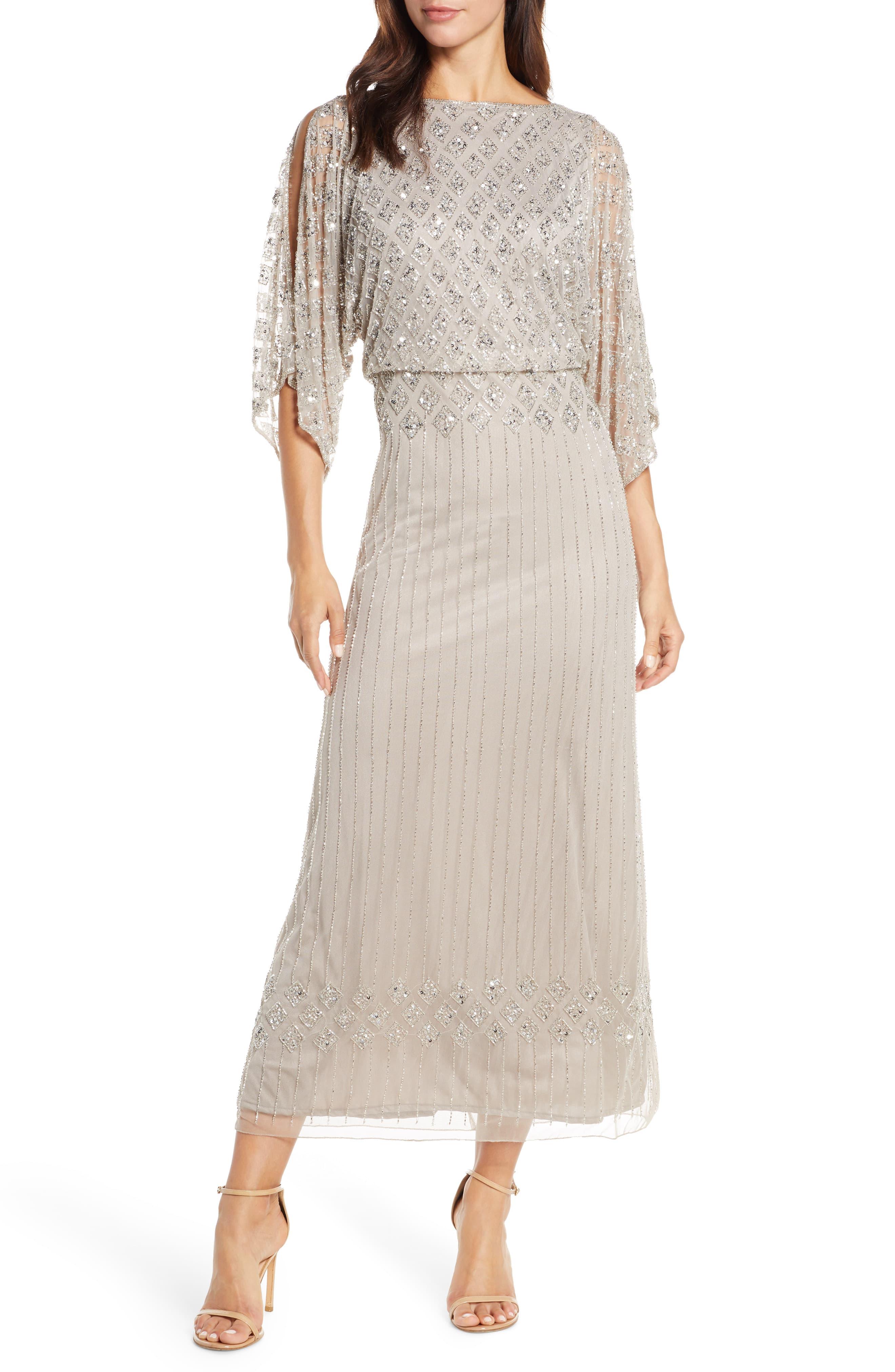 pisarro nights beaded bodice blouson gown