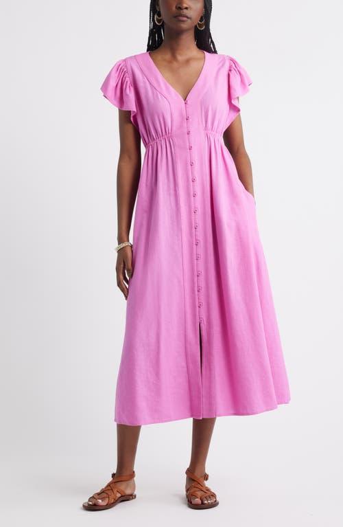 Treasure & Bond Short Sleeve Button Down Linen Blend Midi Dress in Pink | Lyst Treasure & Bond Short Sleeve Button Down Linen Blend Midi Dress in Pink | Lyst