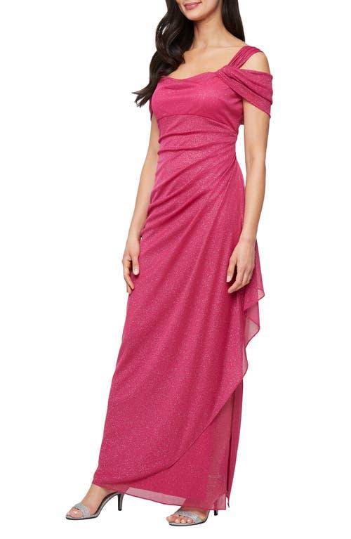 Alex Evenings Cold Shoulder Ruffle Glitter Chiffon Gown in Pink | Lyst
