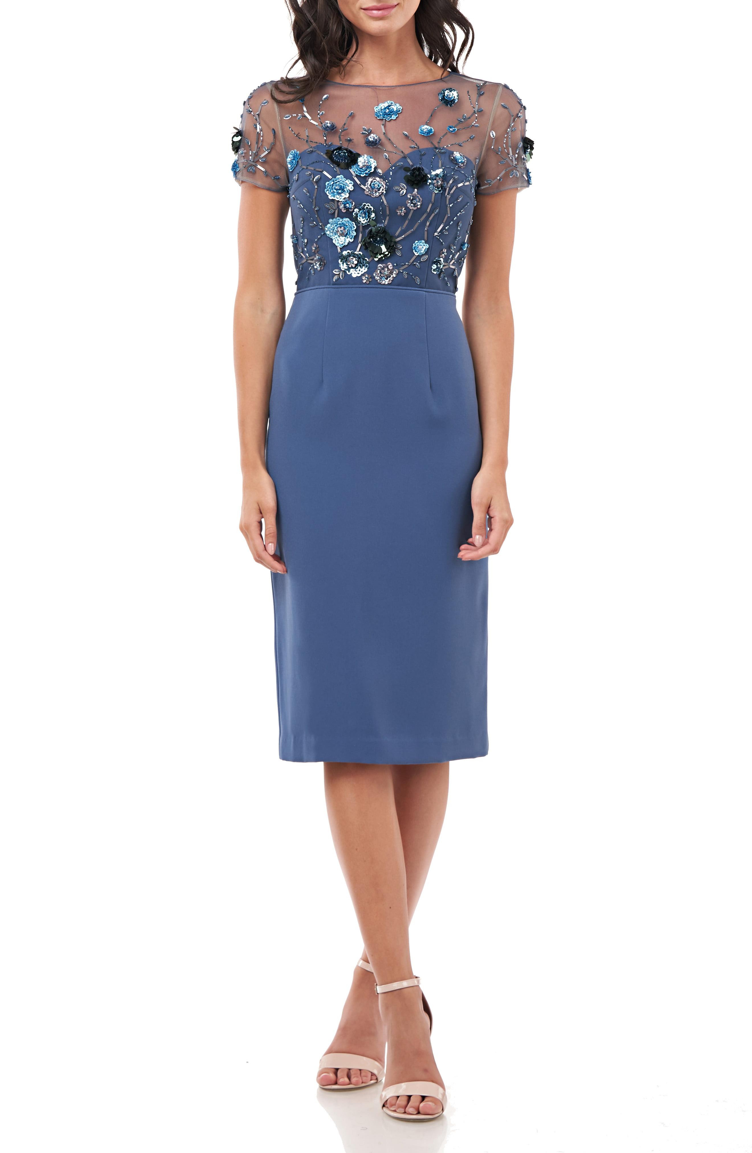 JS Collections Sequin Bodice Crepe Cocktail Dress in Blue - Lyst