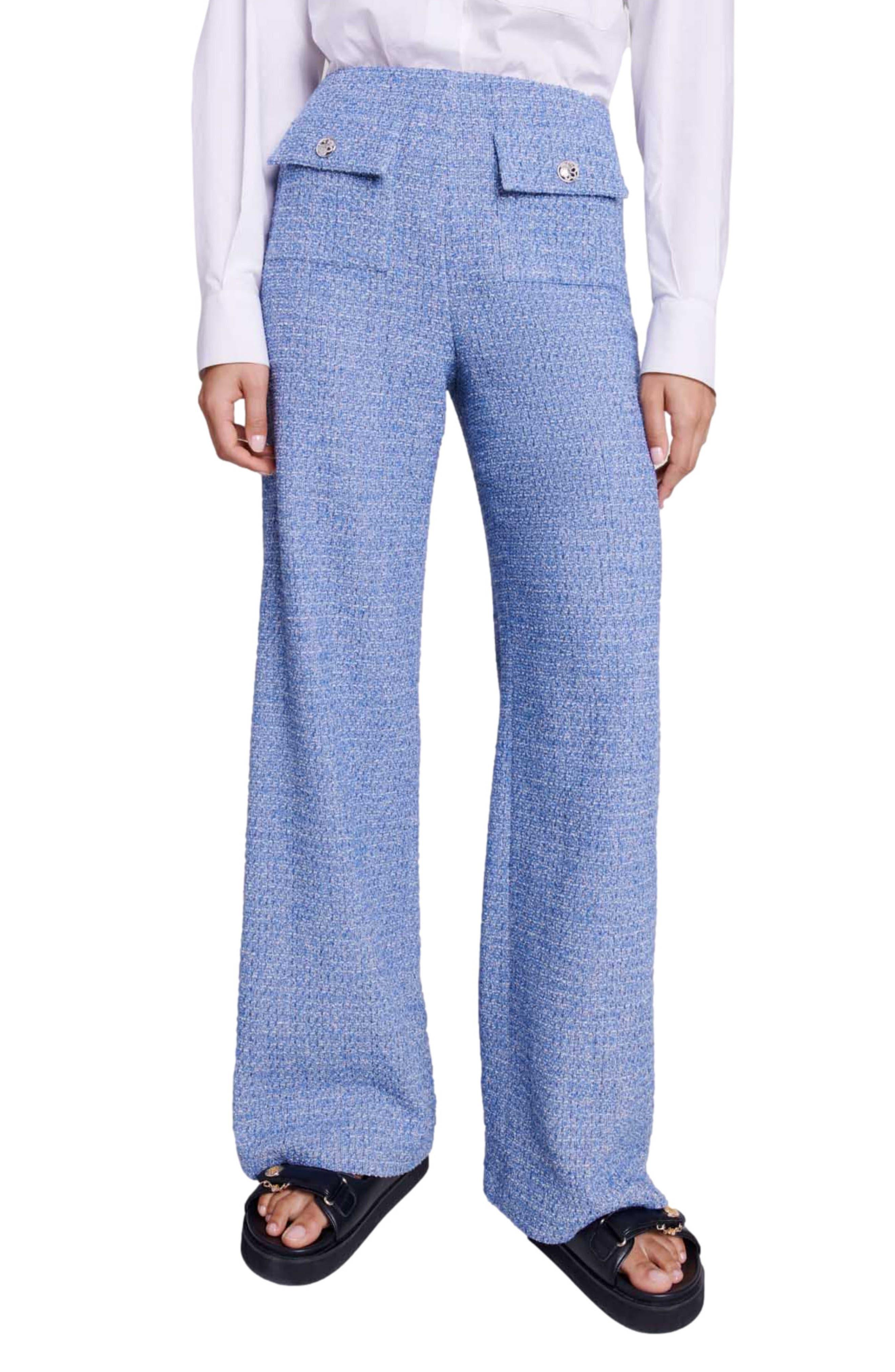 Maje Pablito Cotton Blend Tweed Pants in Blue | Lyst