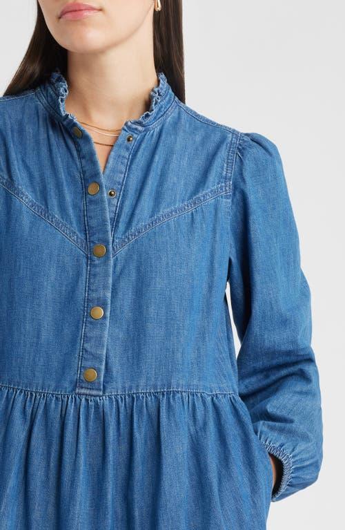 treasure and bond denim dress Treasure & Bond Long Sleeve Tiered Cotton Chambray Maxi Dress in Blue