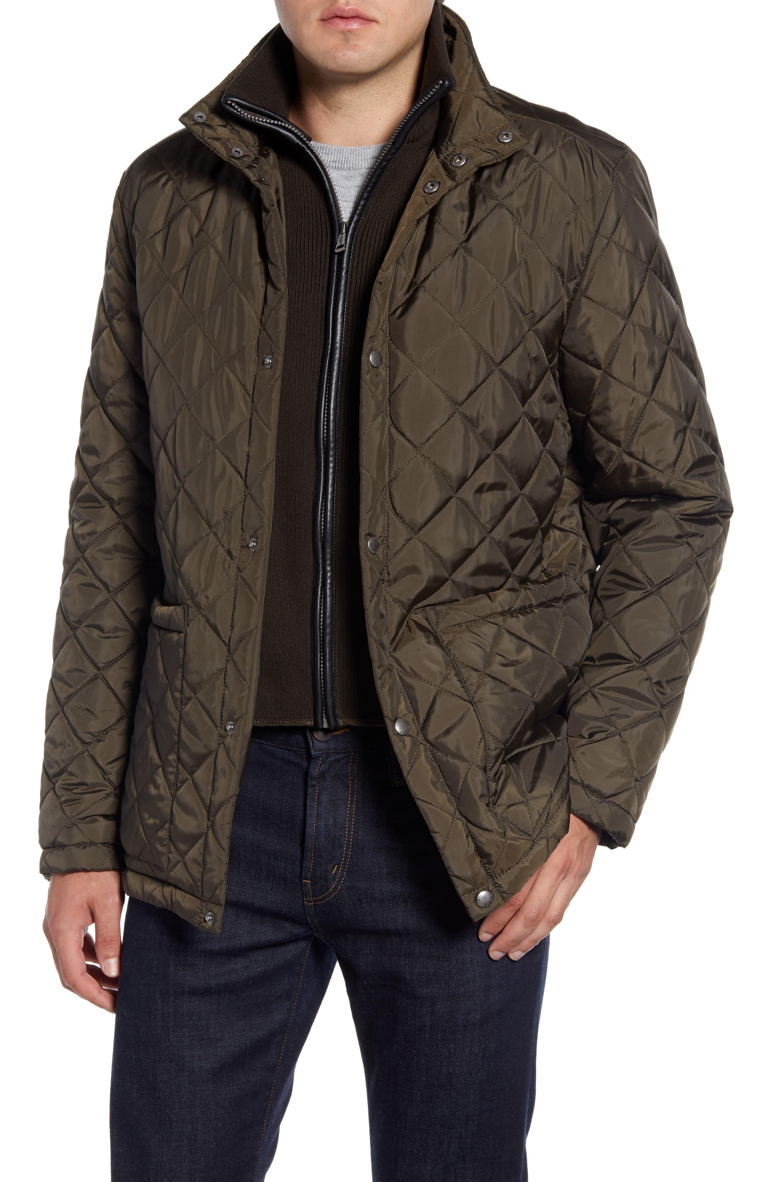 Cole Haan Signature Quilted Jacket With Knit Bib in Olive (Green) for ...