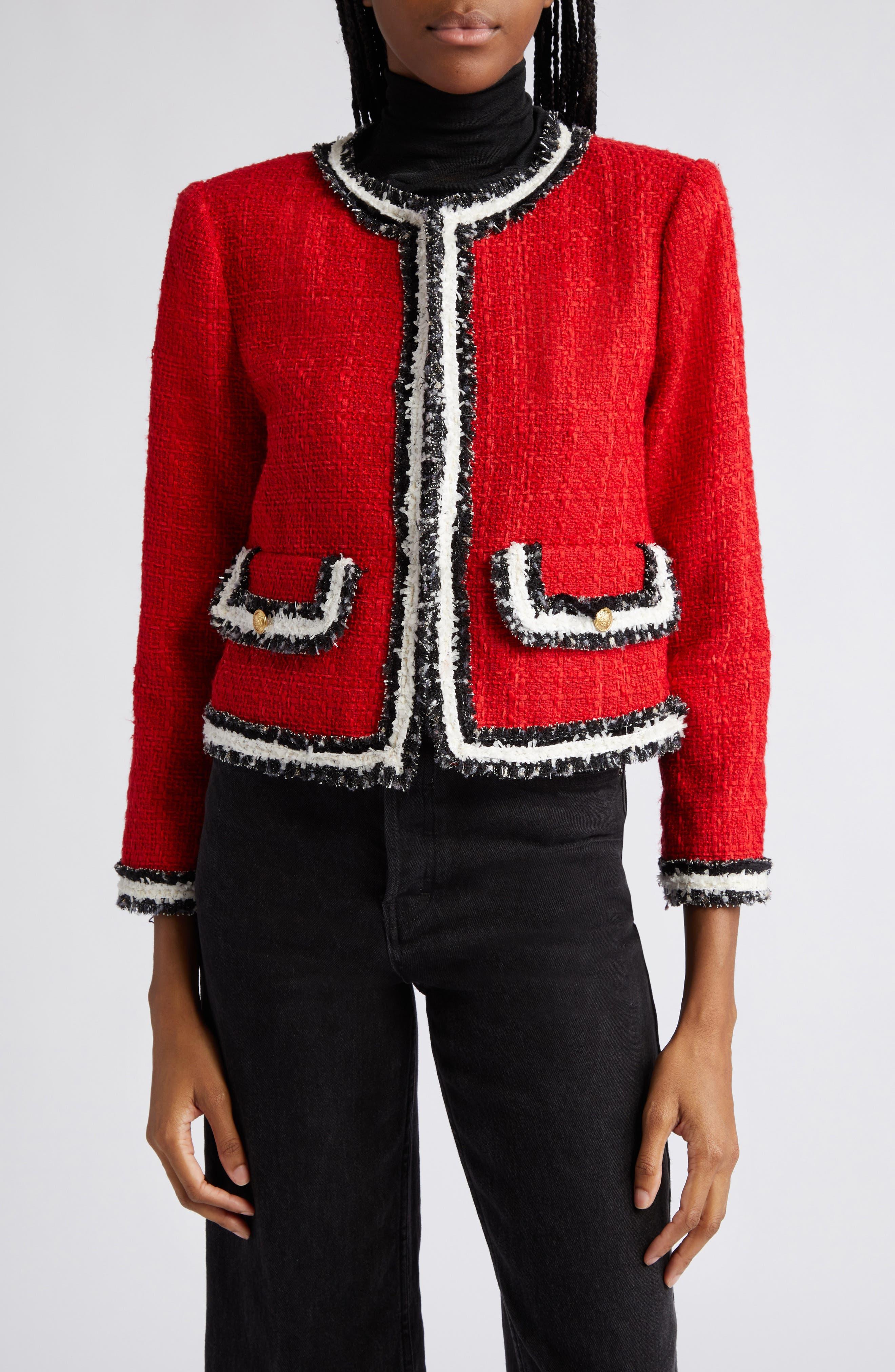 Alice + Olivia Alice + Olivia Landon Boxy Tweed Crop Jacket in Red | Lyst