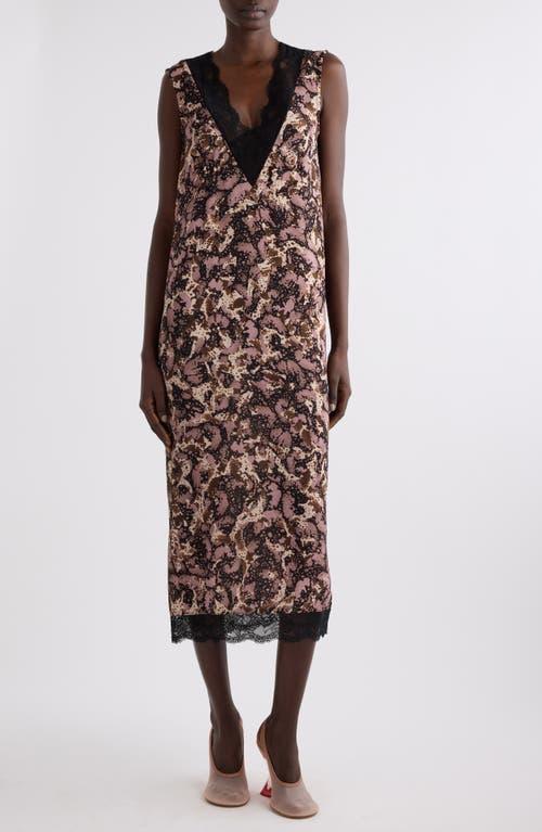 Dries Van Noten Dista Orchid Petal Print Lace Trim Midi