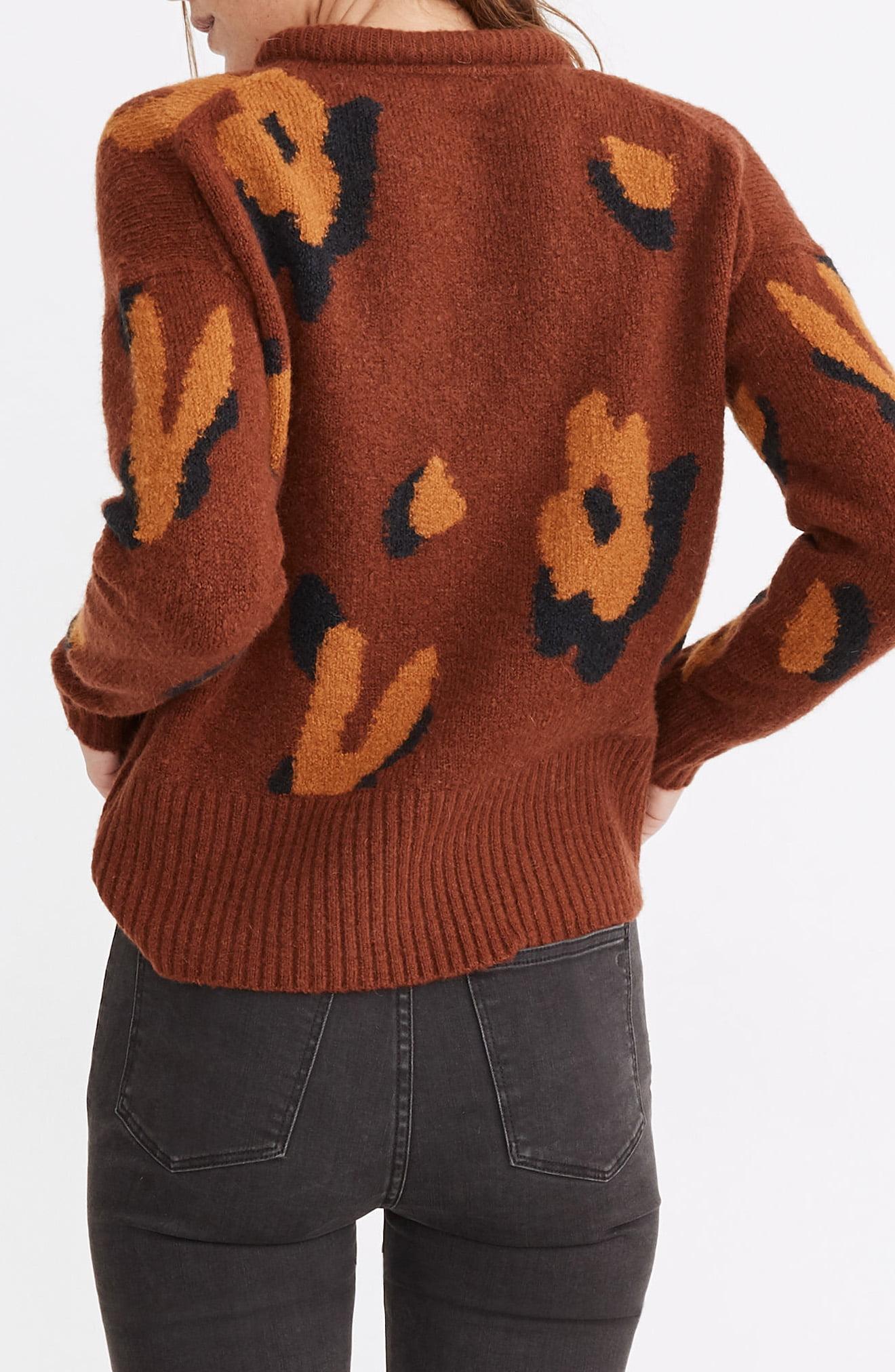 leopard intarsia fulton pullover sweater