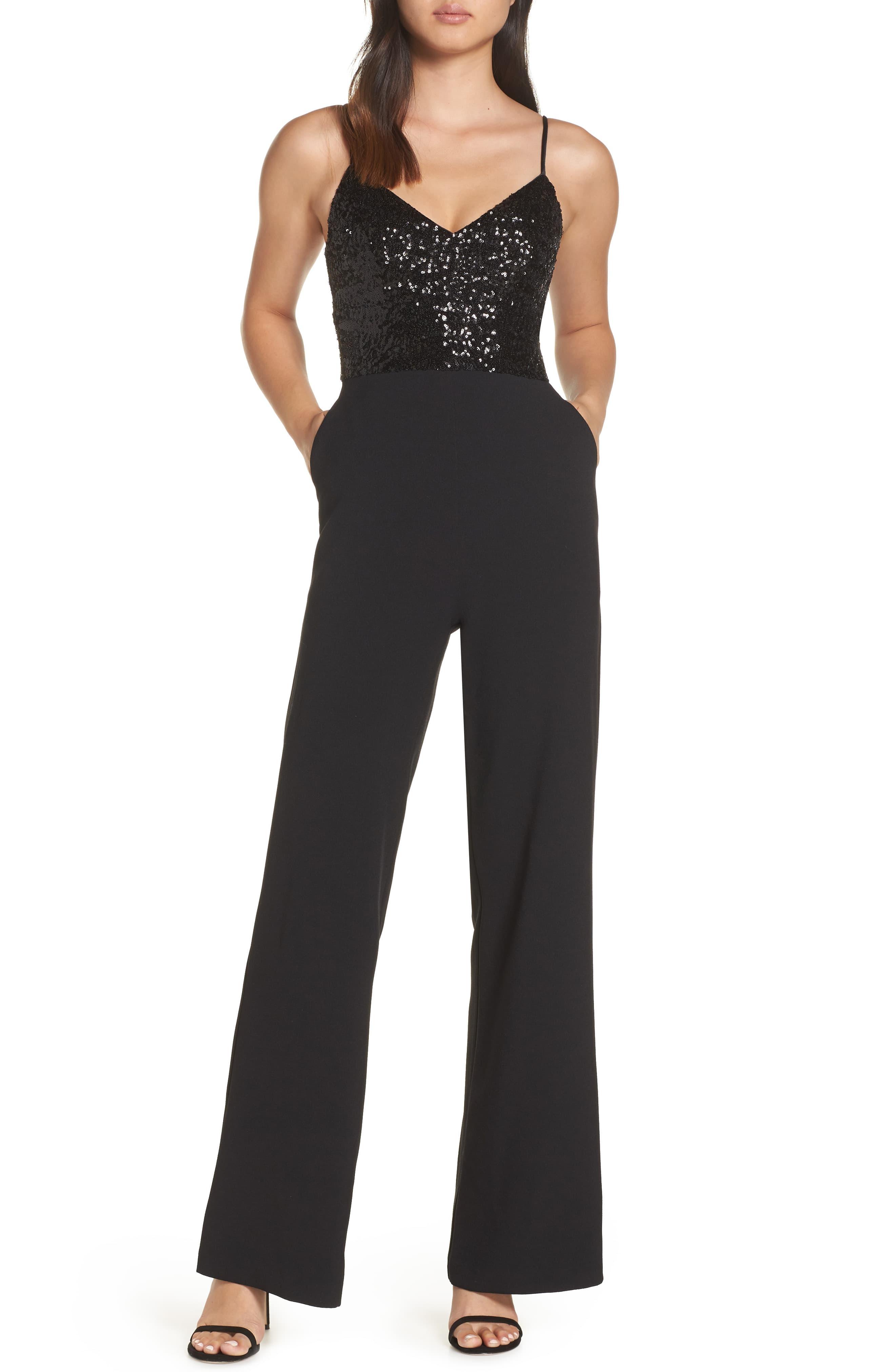 Eliza J Sequin Embellished Jumpsuit in Black | Lyst