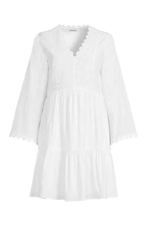Lands' End Poplin V Neck Embroidered Dress in White | Lyst
