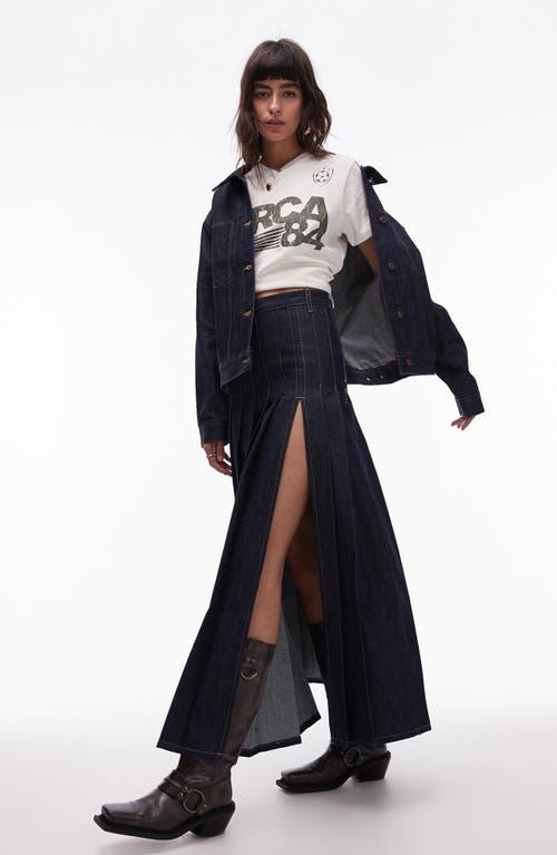 TOPSHOP Pleated Denim Maxi Skirt in Black Lyst