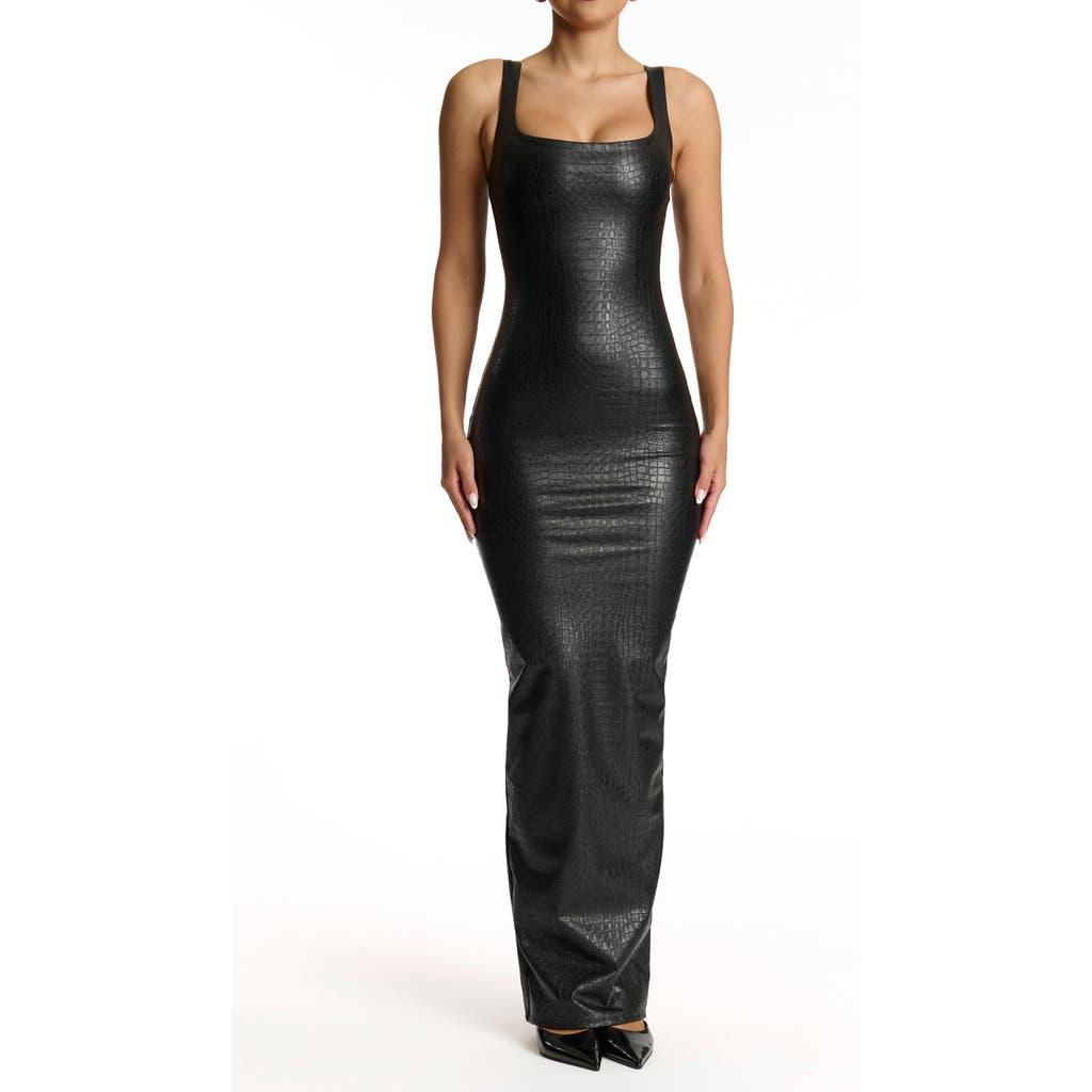 Naked Wardrobe Croc Embossed Faux Leather Body-Con Dress in Black | Lyst