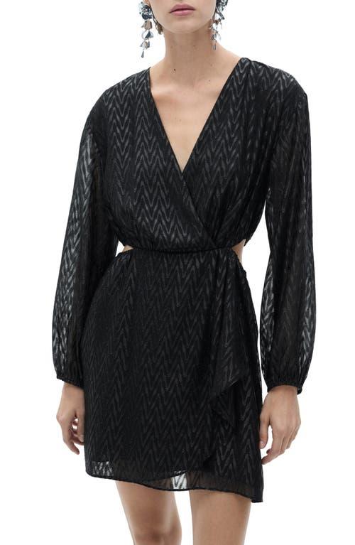 Mango Metallic Long Sleeve Cutout Faux Wrap Dress in Black | Lyst Mango Metallic Long Sleeve Cutout Faux Wrap Dress in Black | Lyst