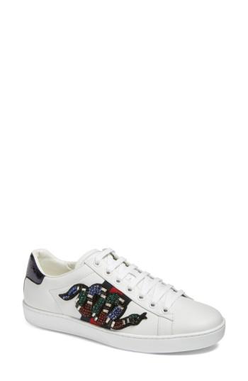 Gucci 'ace' Snake Motif Sneakers in White | Lyst