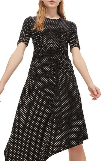black polka dot asymmetric dress