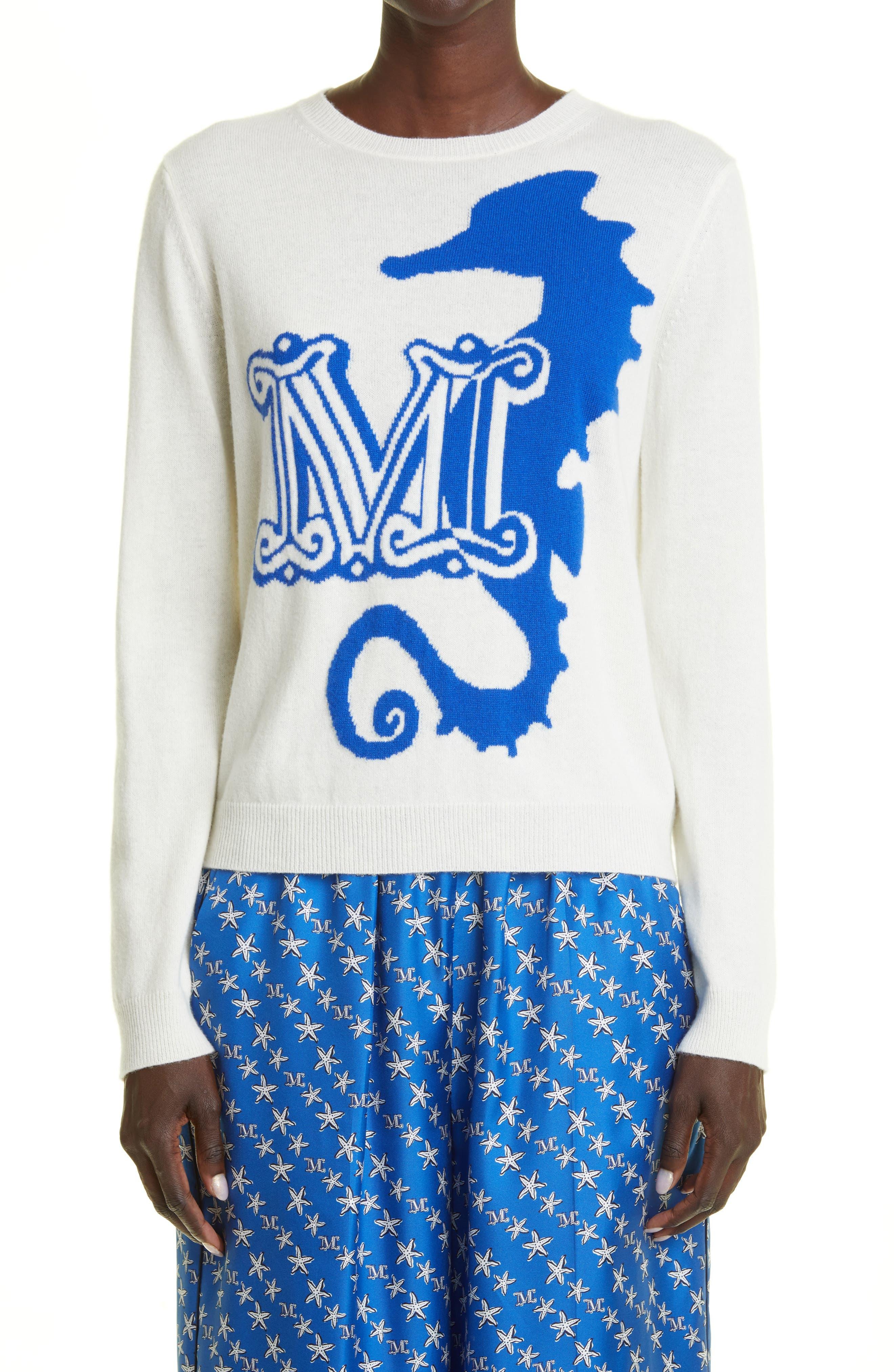 Max Mara Gordon Intarsia Logo Wool & Cashmere Sweater in Blue | Lyst