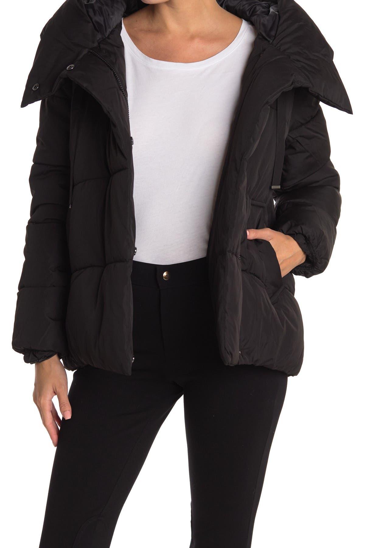 BCBGMAXAZRIA Pillow Collar Hooded Puffer Jacket in Black