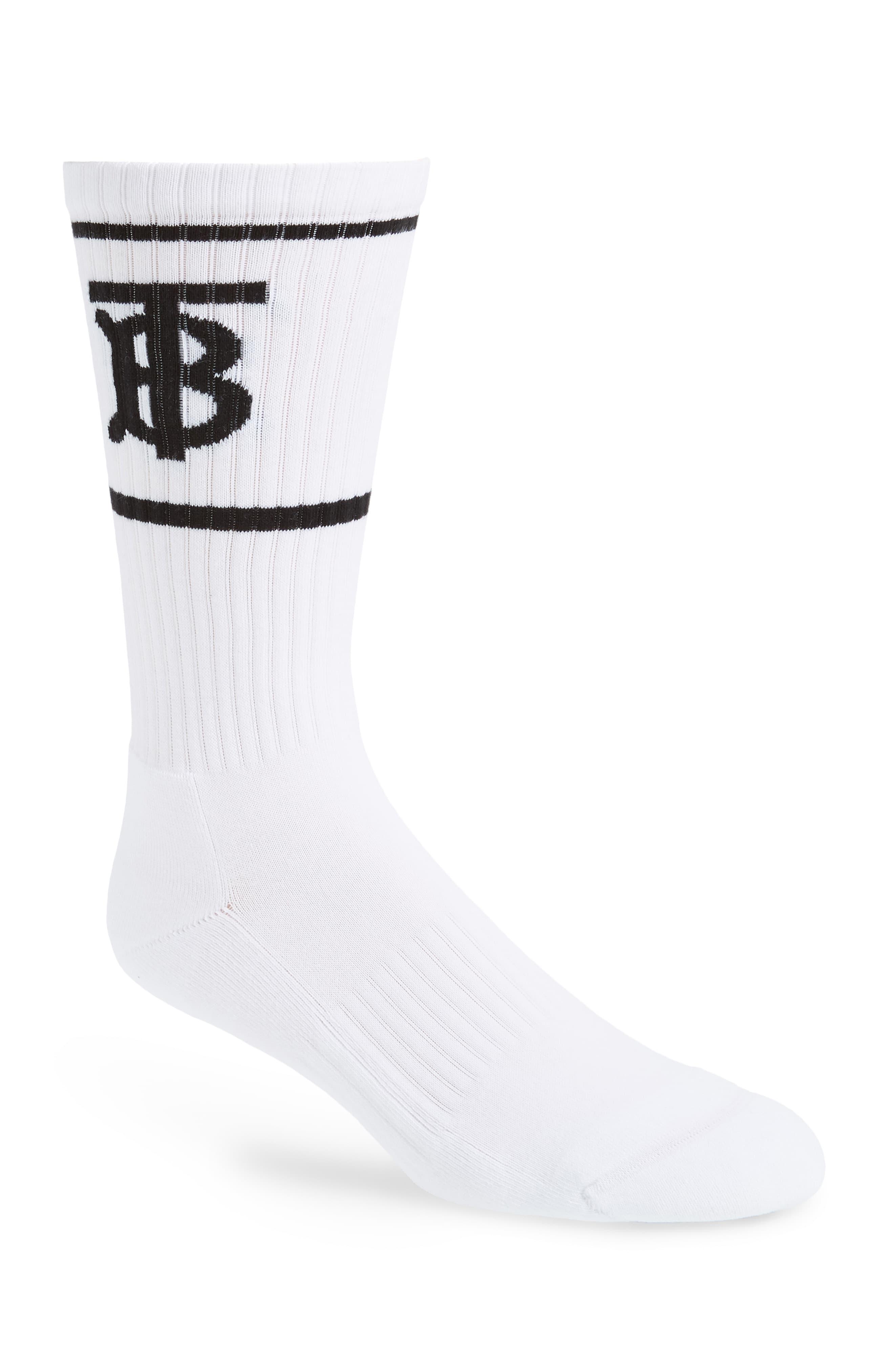Burberry Cotton Monogram Stripe Crew Socks in White for Men Lyst