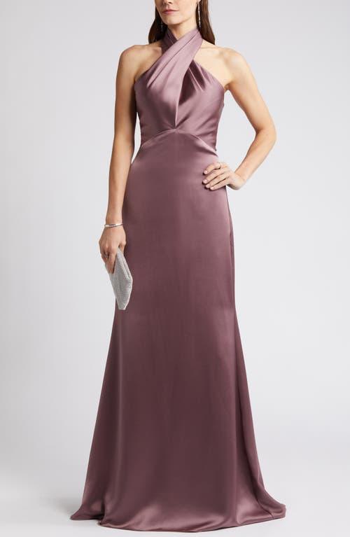 Amsale Halter Neck Satin Gown in Purple | Lyst