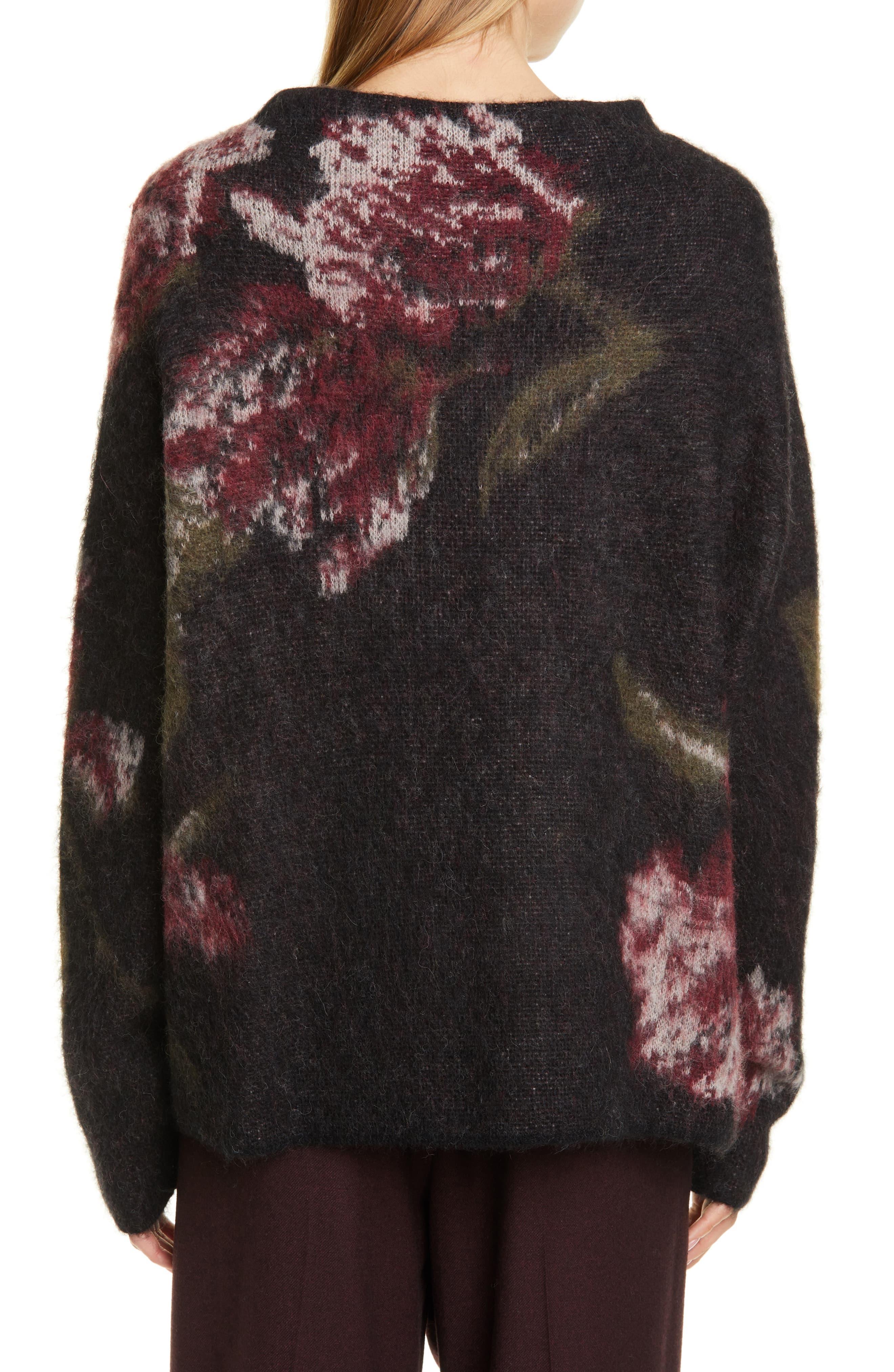 Vince Wool Floral Funnel Neck Brushed Mohair Blend Sweater in Black Lyst