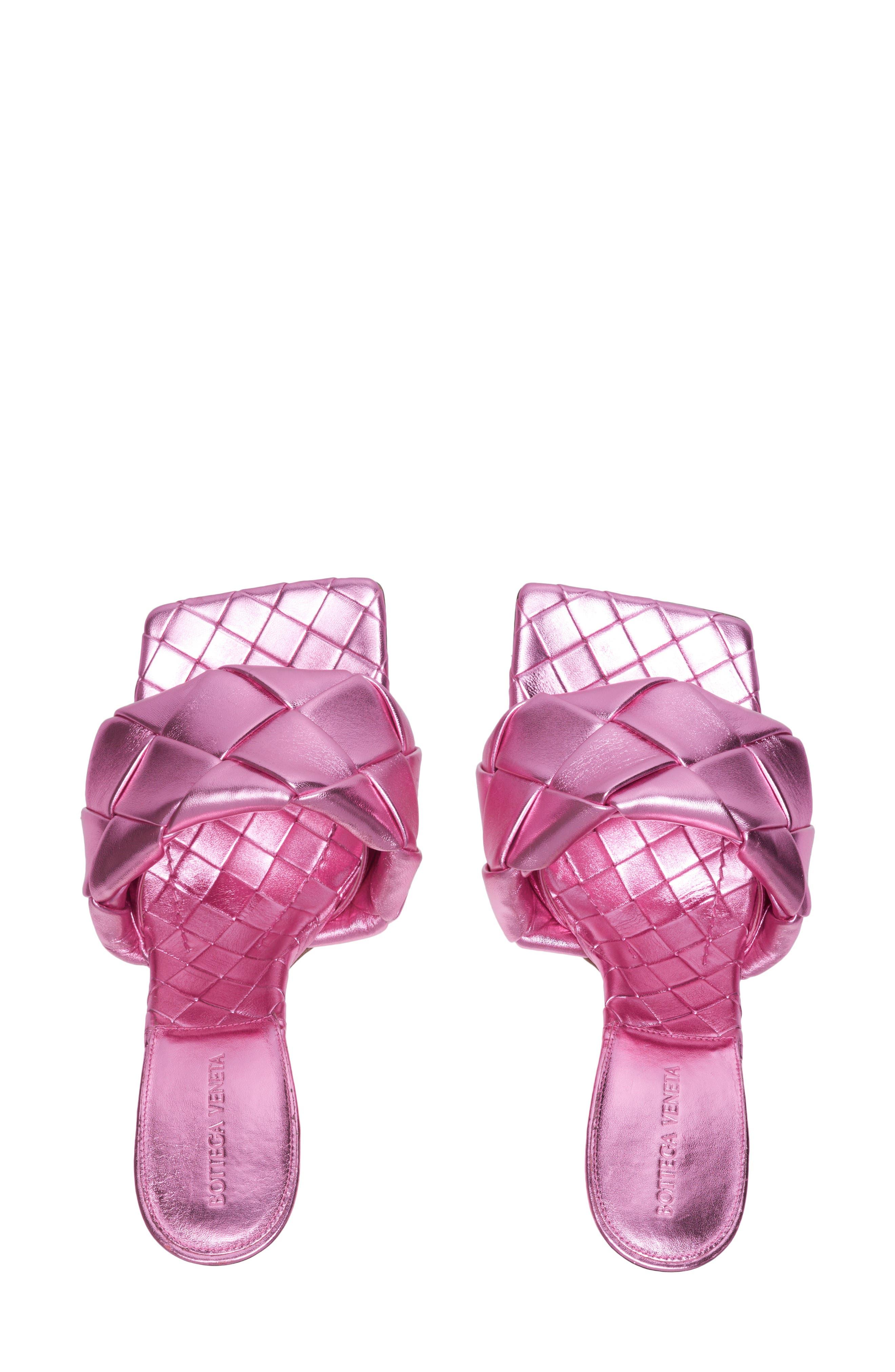 Bottega Veneta Lido Slide Metallic Sandal in Pink | Lyst