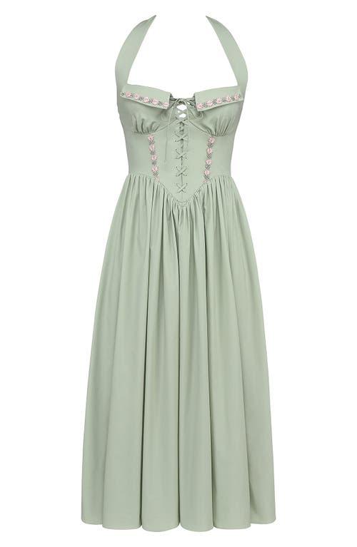 House Of Cb Emilia Corset Halter Midi Dress in Green | Lyst House Of Cb Emilia Corset Halter Midi Dress in Green | Lyst