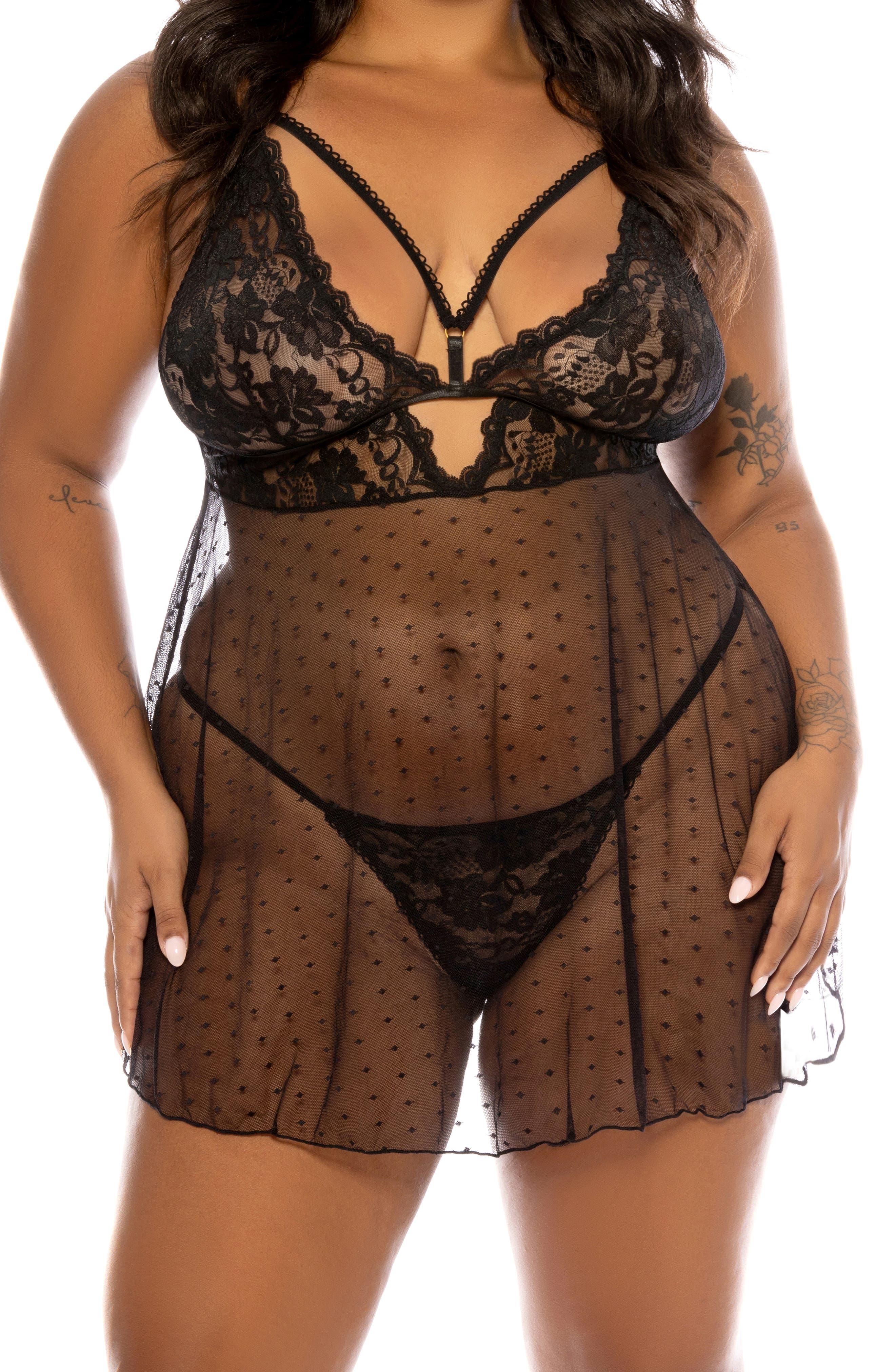 Sheer Cup Lacey Baby Doll & G-String 2pc Lingerie Set