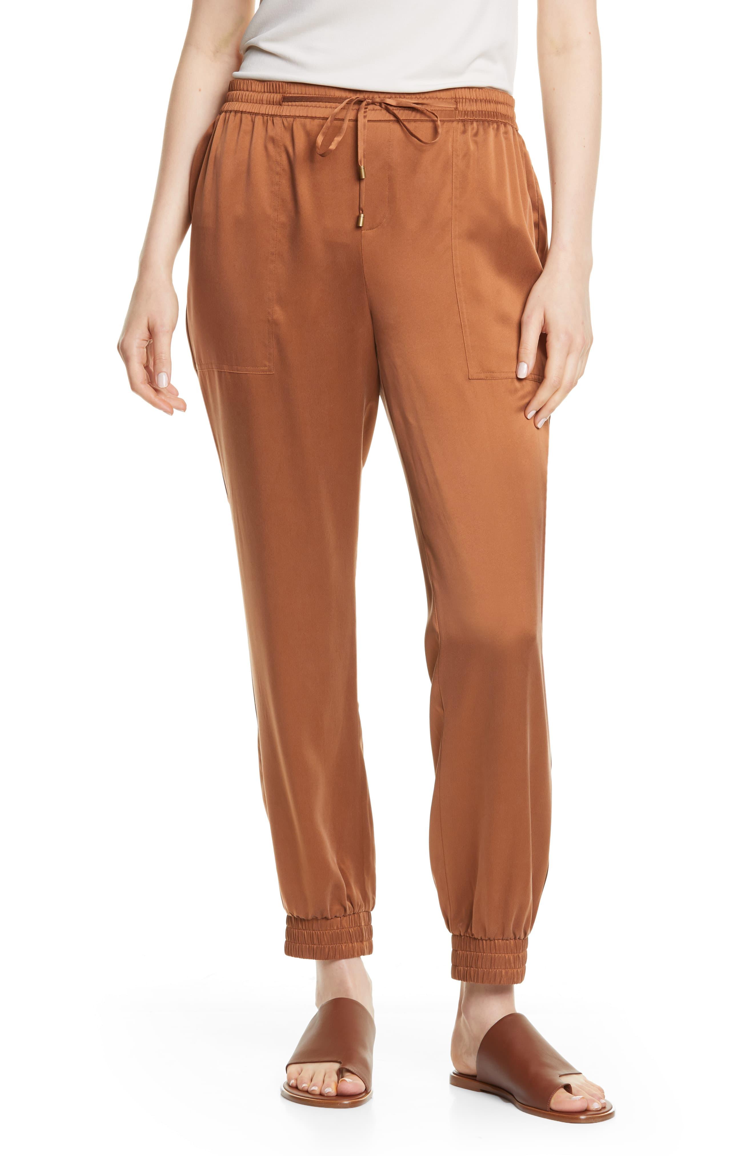 Eileen Fisher Drawstring Silk Ankle Pants in Brown - Lyst