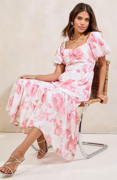 Lipsy Floral Print Puff Sleeve Midi Dress in Pink Lyst