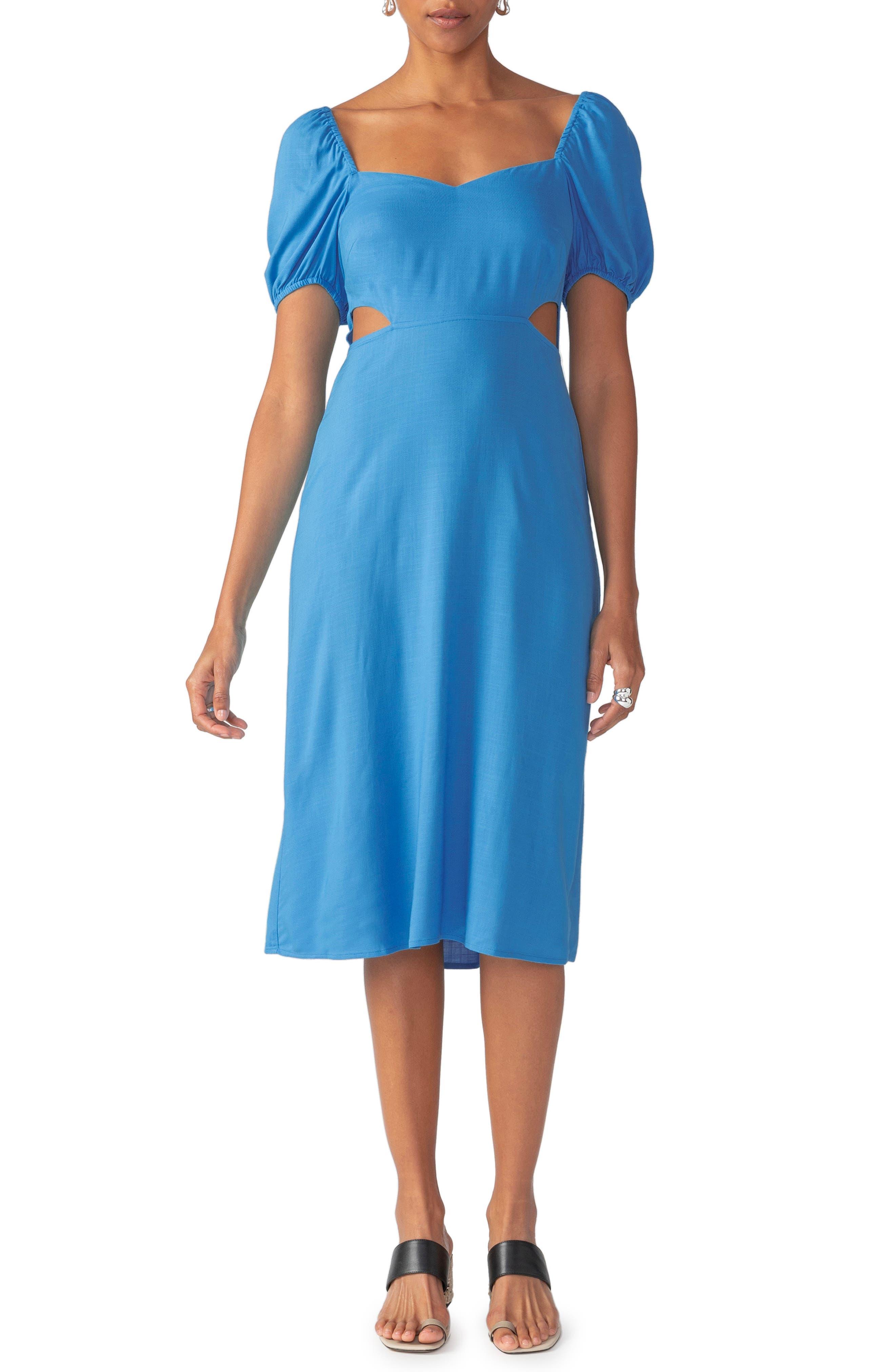 Sanctuary Cutout Puff Sleeve Midi Dress in Blue Lyst