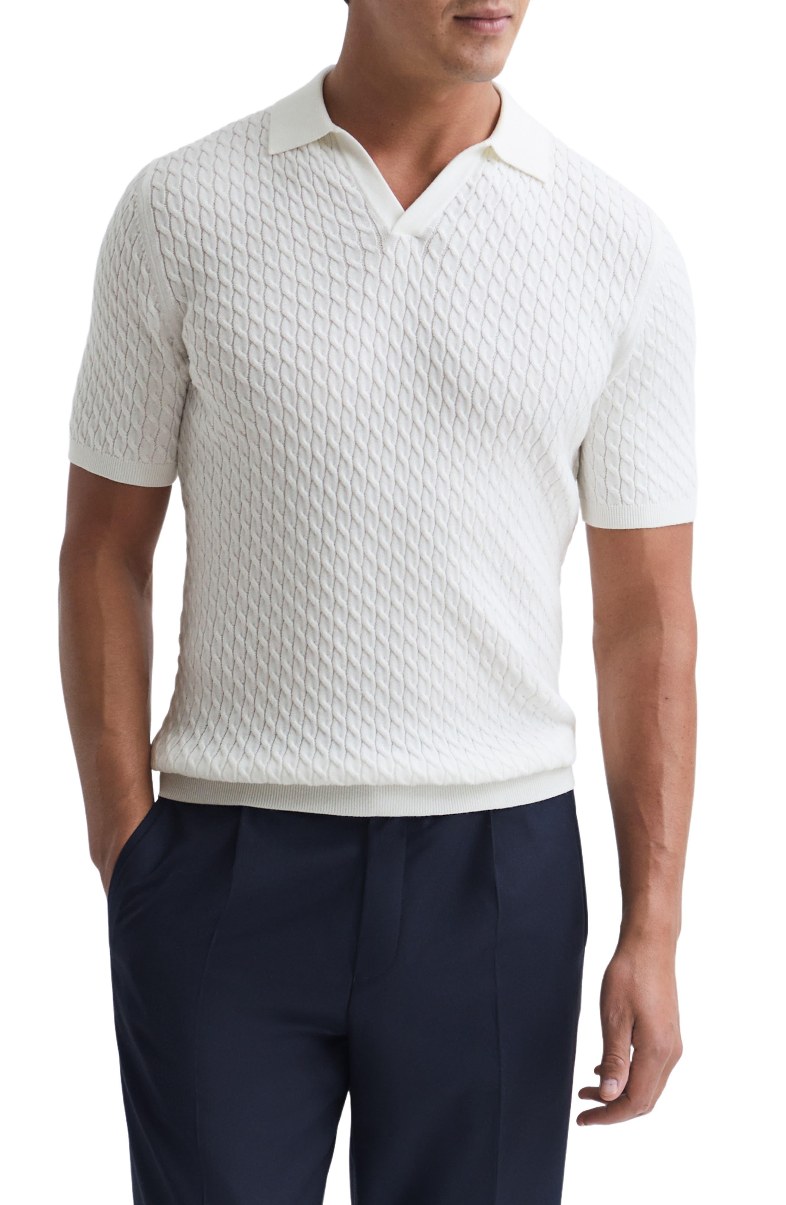 Reiss Federico Cable Knit Polo in White for Men Lyst