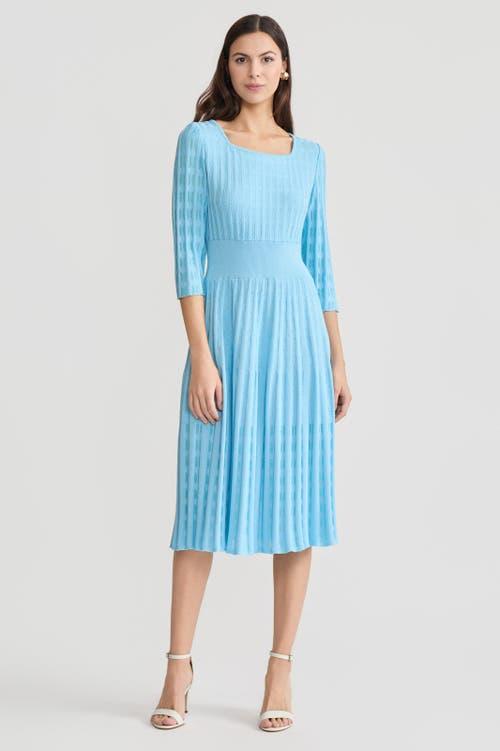 Ming Wang Linear Pointelle Tonal Knit Fit-N-Flare Midi Dress in Blue | Lyst