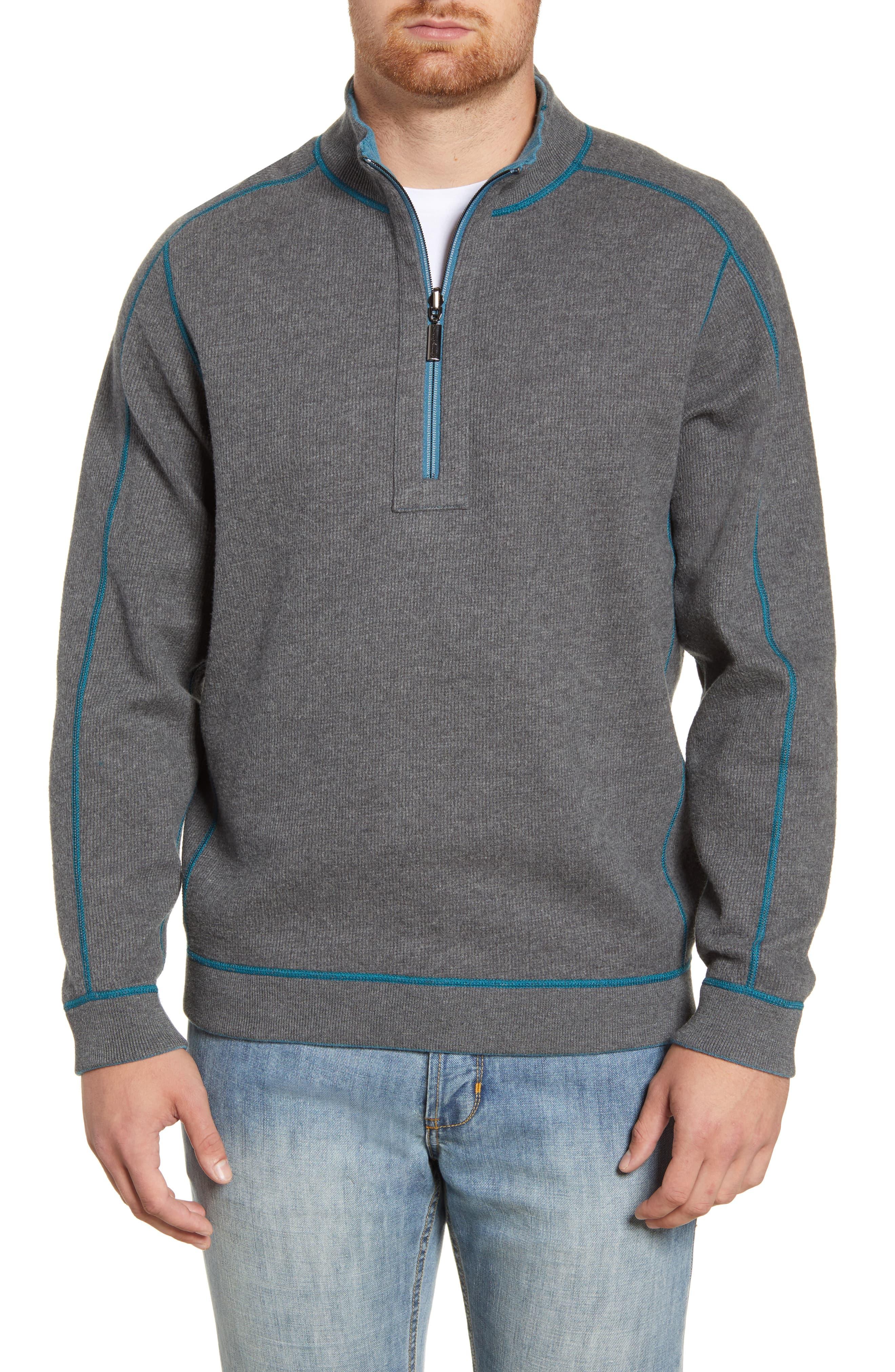 Details about   Tommy Bahama Men's Flipsider Reversible Half-Zip Sweater Blue/Grey XL New 