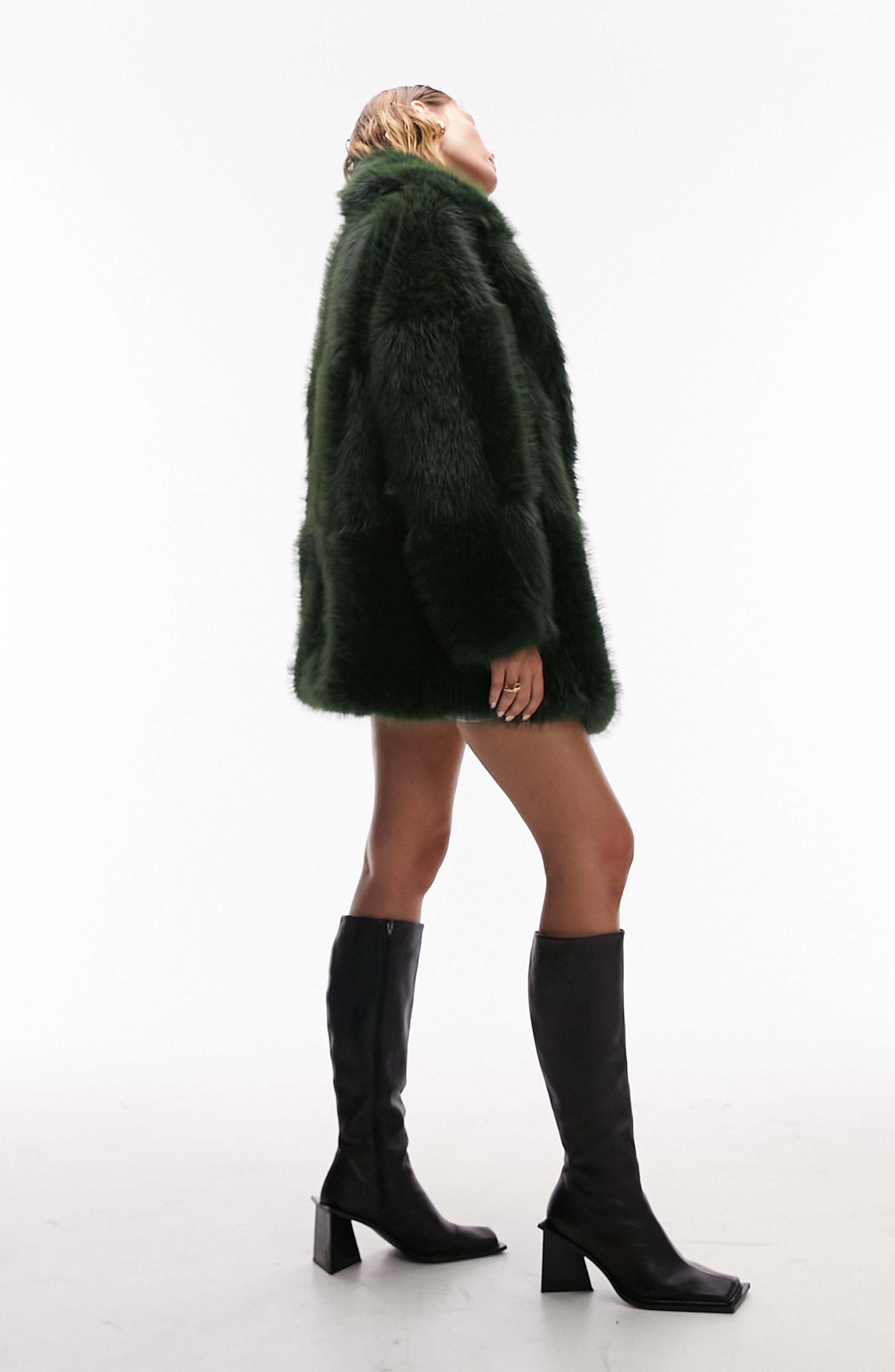 Topshop fur cheap coat black