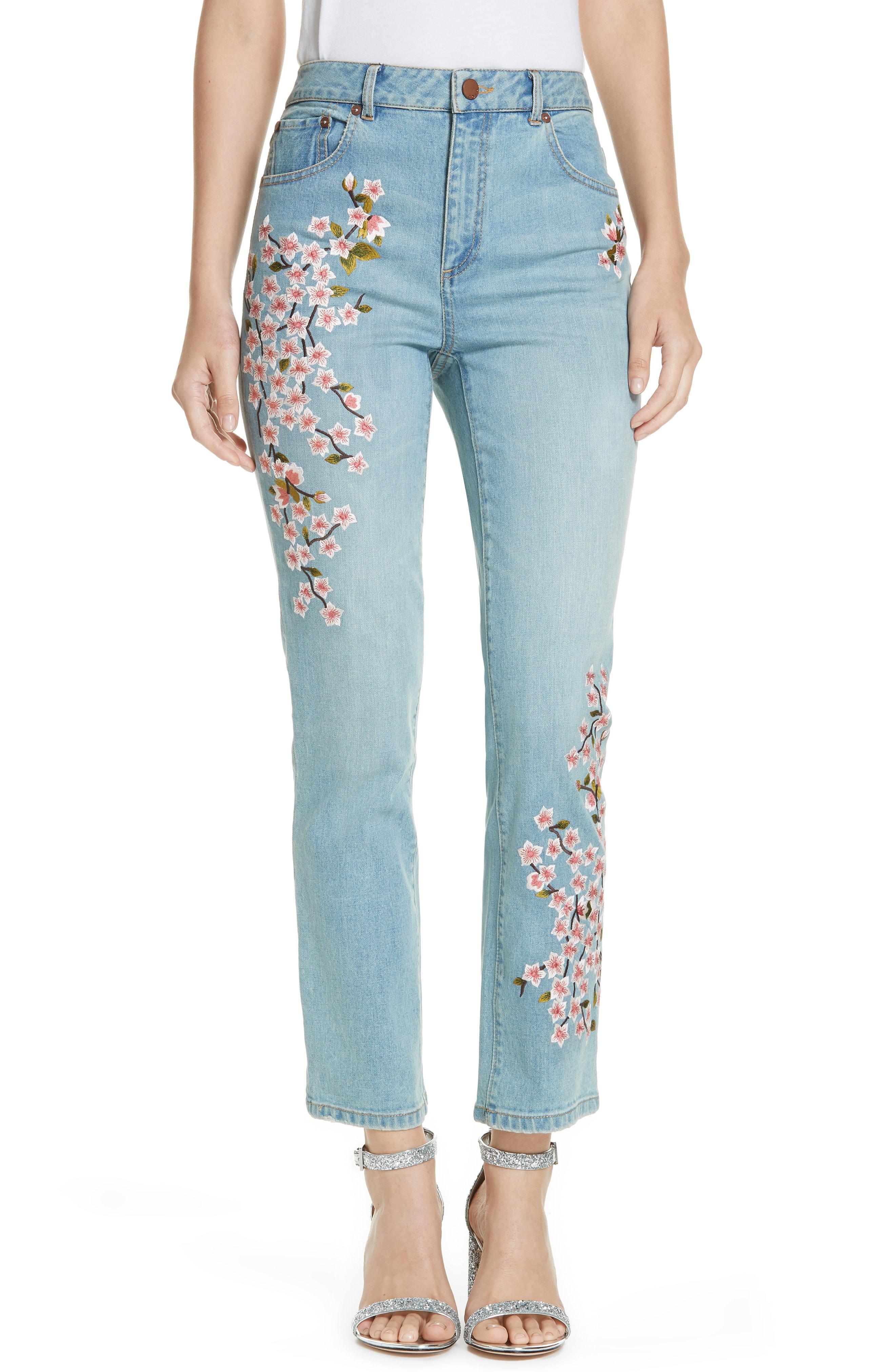AO.LA by alice + olivia Denim Cherry Blossom Embroidery High Rise Slim Jeans  (sweet Emotion) in Blue - Lyst