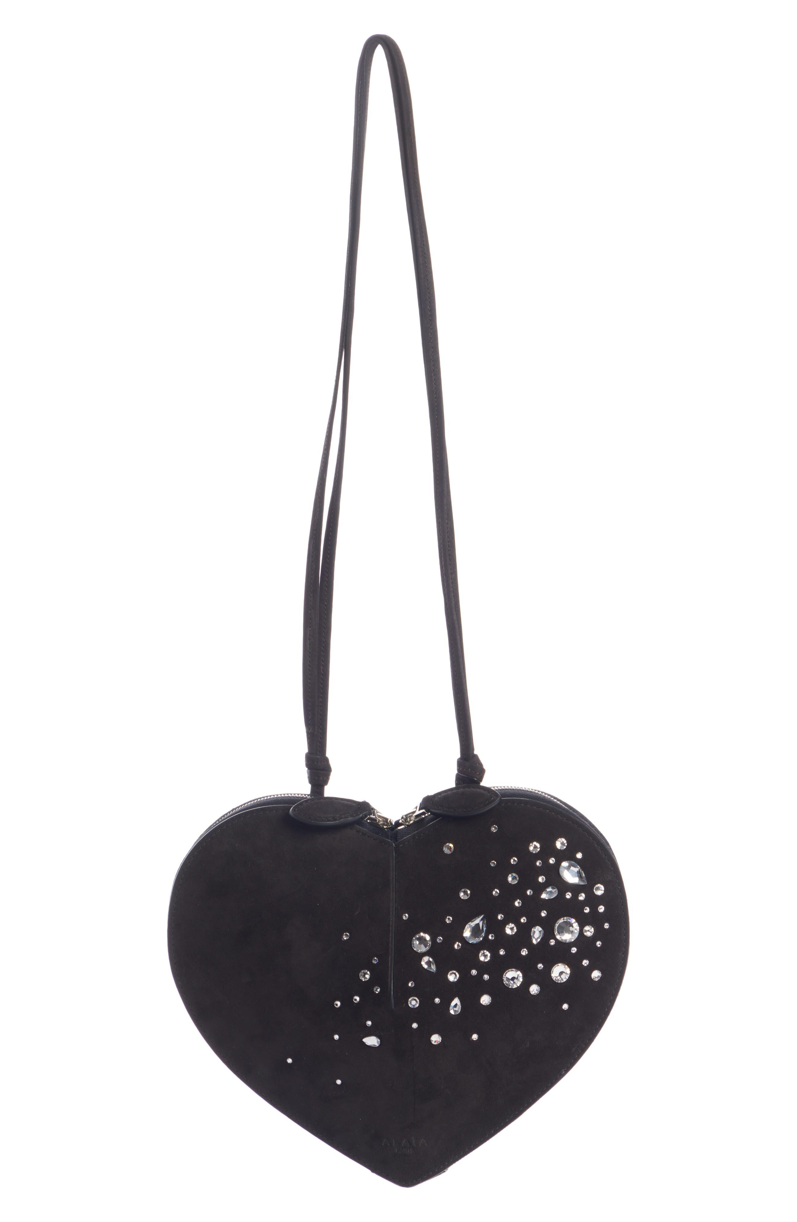 Alaïa Le Coeur Crystal Embellished Suede Crossbody Bag in Black | Lyst