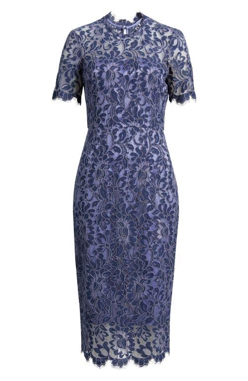 Eliza J Illusion Lace Midi Sheath Dress in Blue | Lyst
