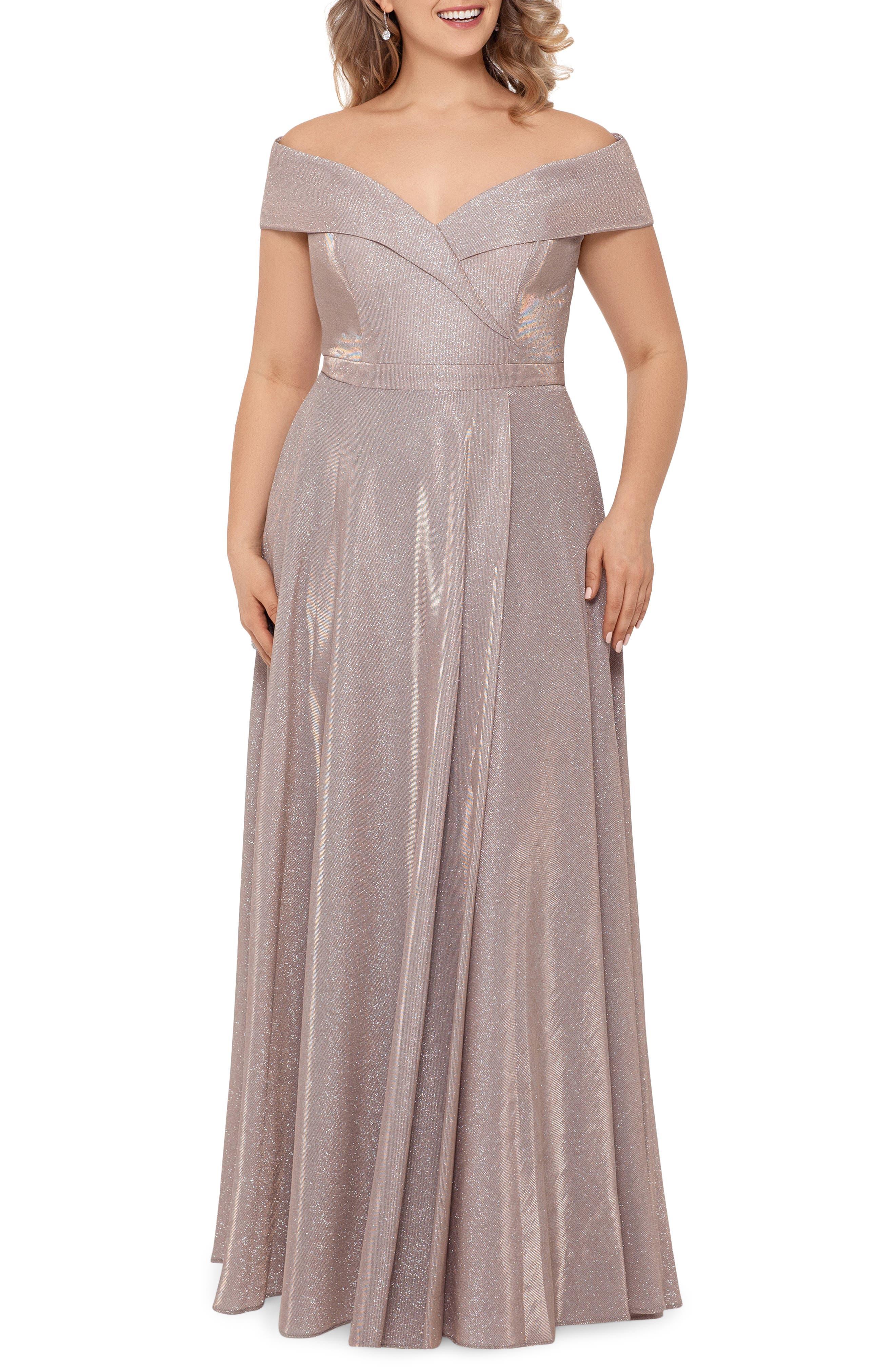 Xscape Glitter Off The Shoulder Aline Gown in Purple Lyst