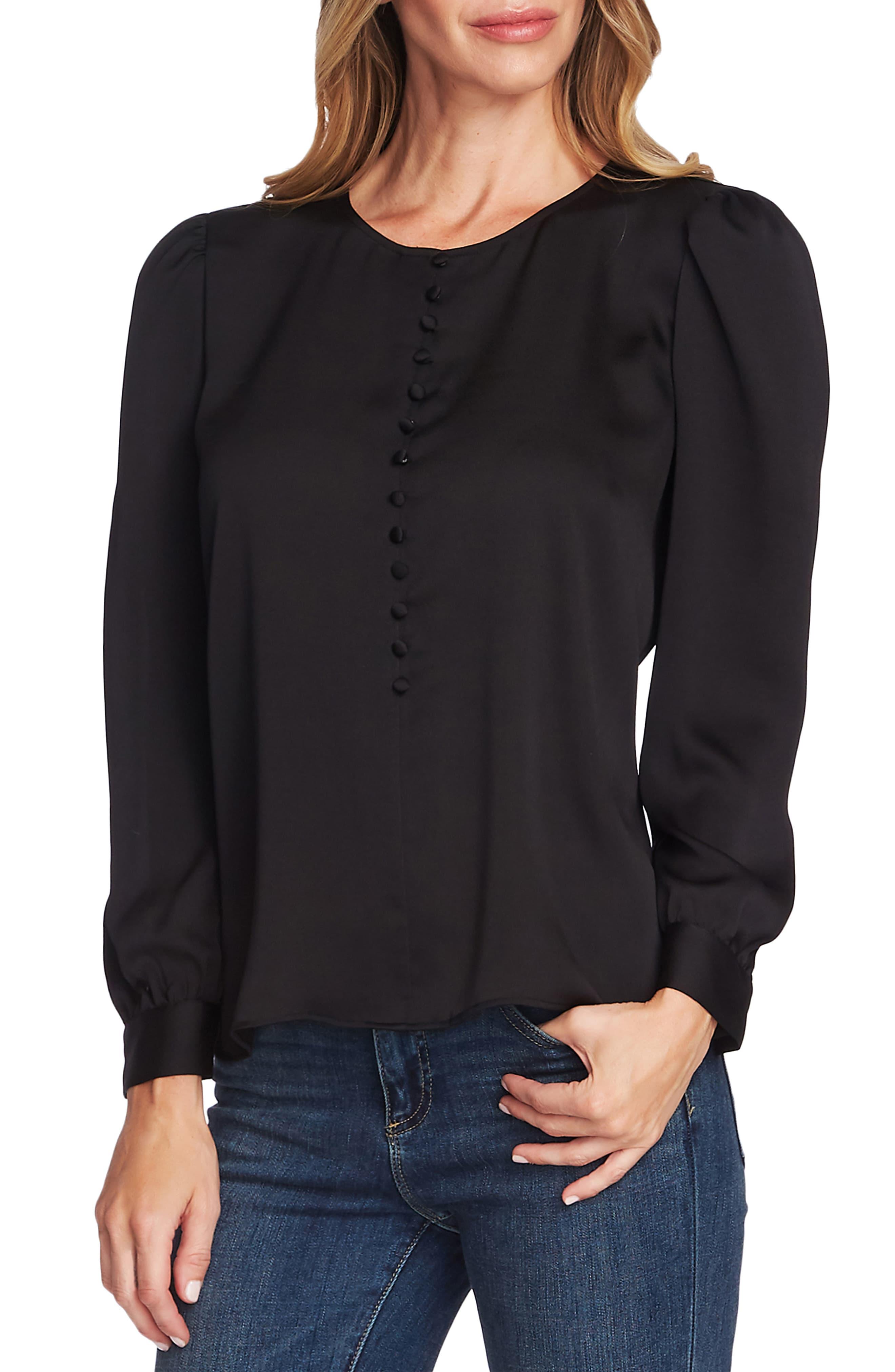 black puff shoulder blouse