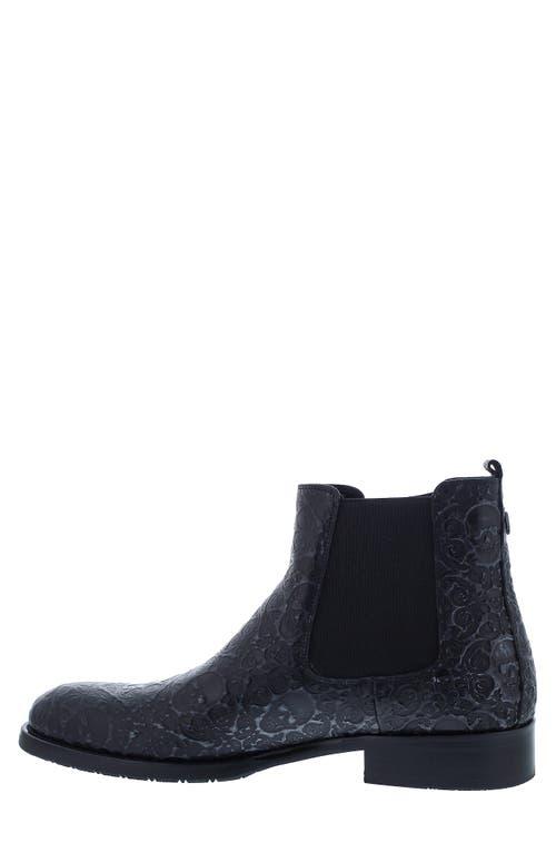 328 -Robert Graham Big Bang Skull Embossed Chelsea Leather Boot In Black 10 684751bd0841b9cf49c7e7ff