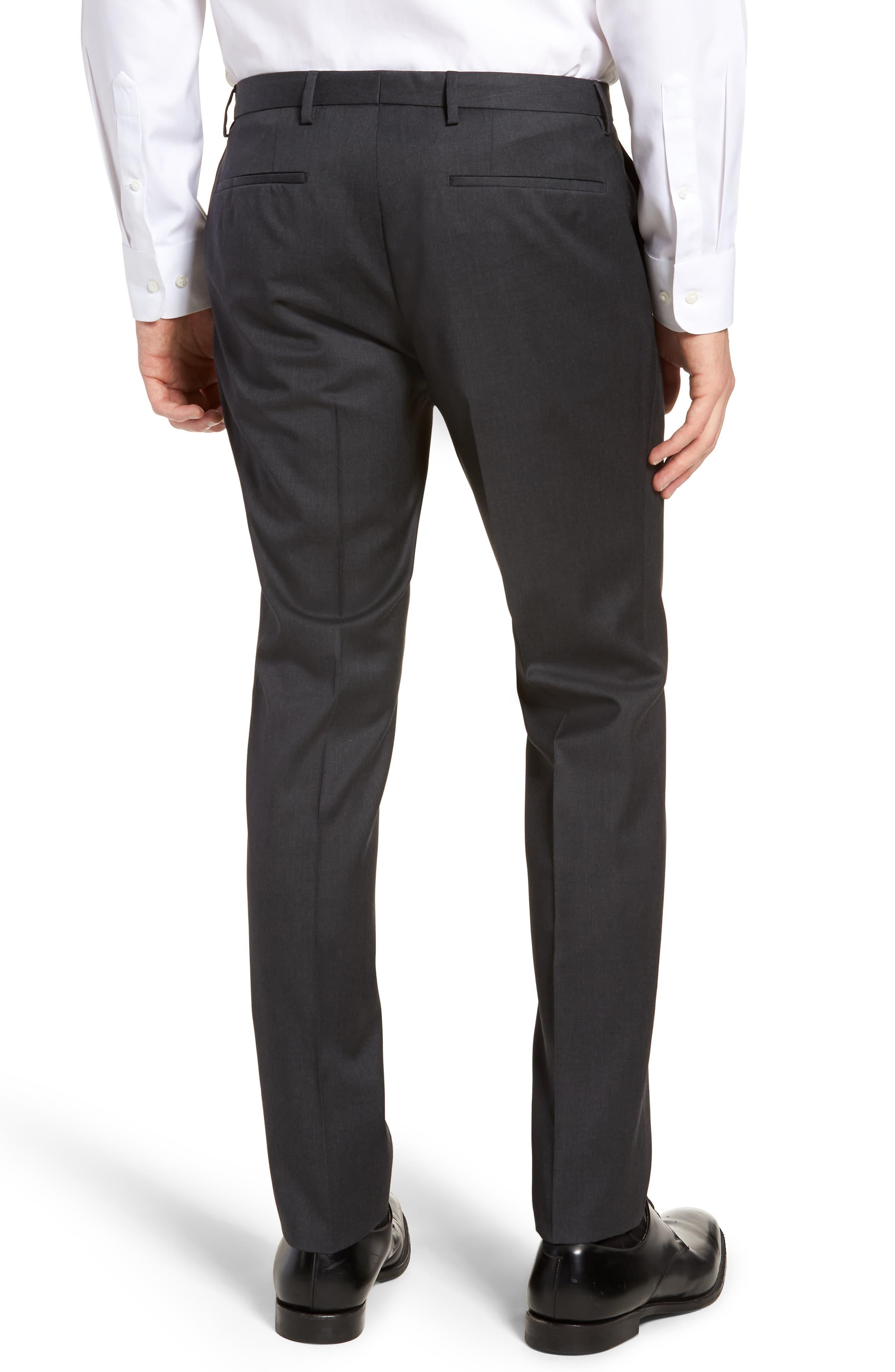 BOSS Wave Cyl Flat Front Slim Fit Solid Wool Dress Pants in Dark Grey ...