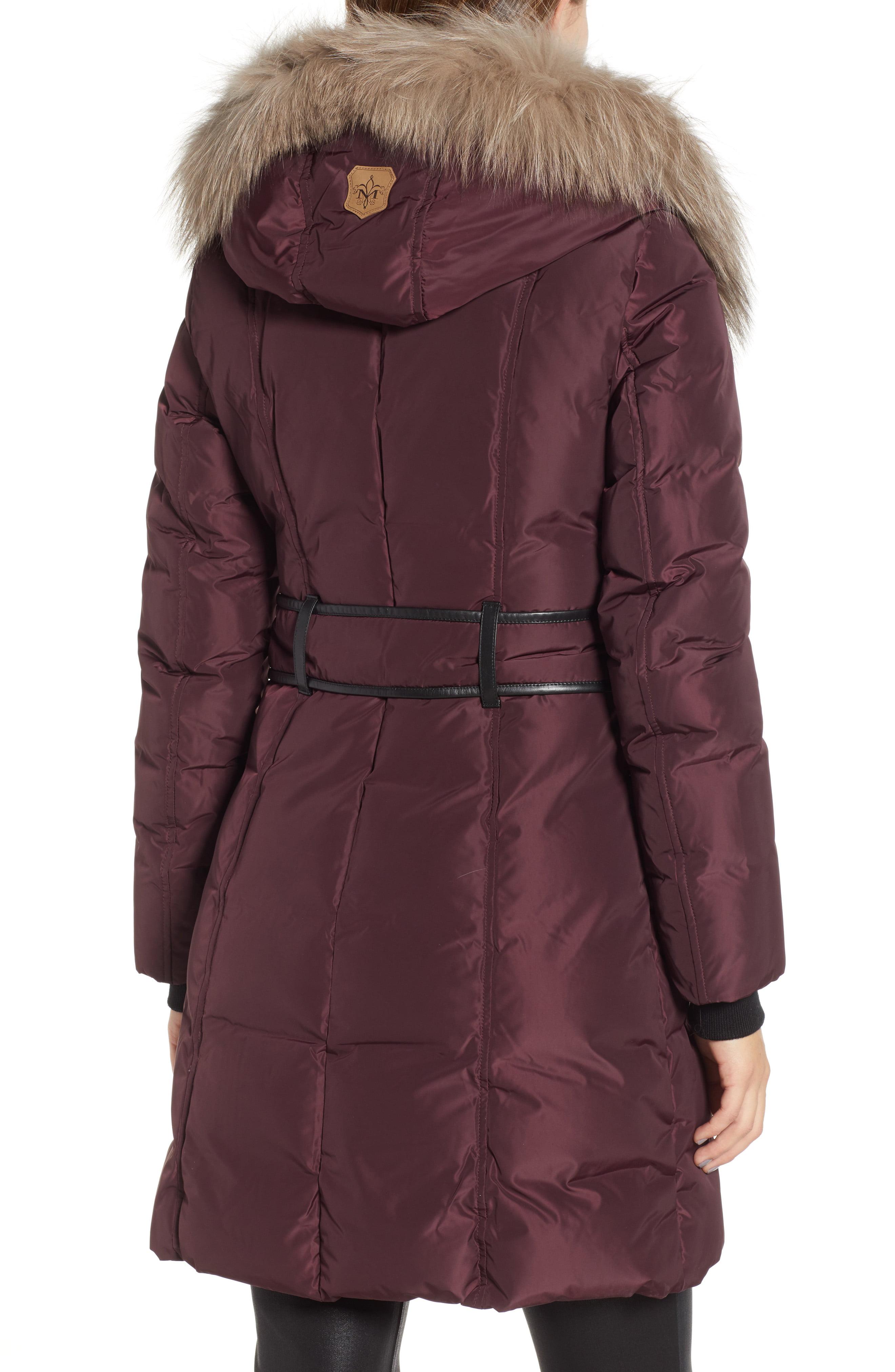 Mackage 800 Fill Power Down Coat With Genuine Fox Fur Trim in Bordeaux (Black) - Lyst