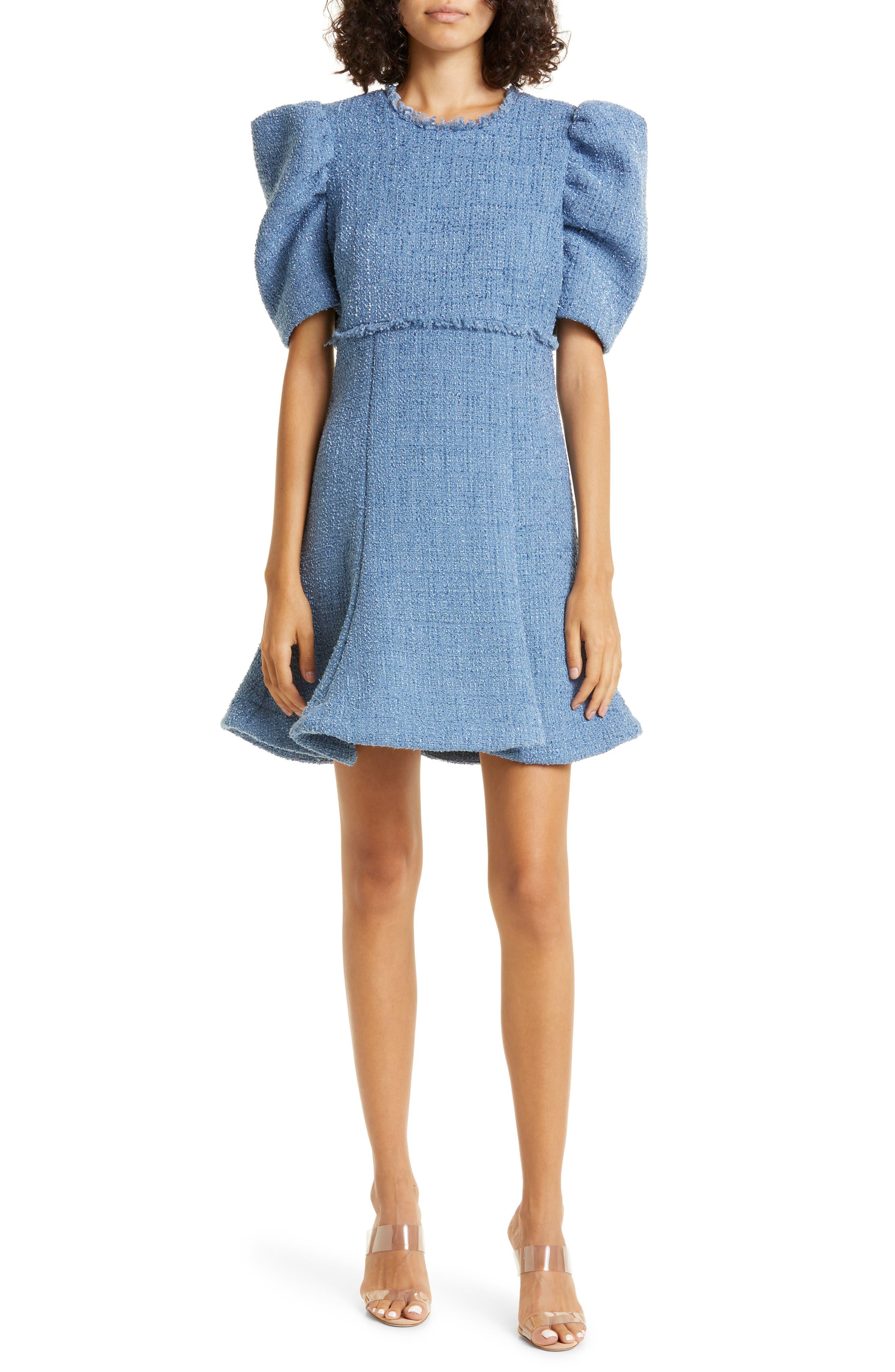Likely Alia Puff Sleeve Tweed Dress in Blue Lyst