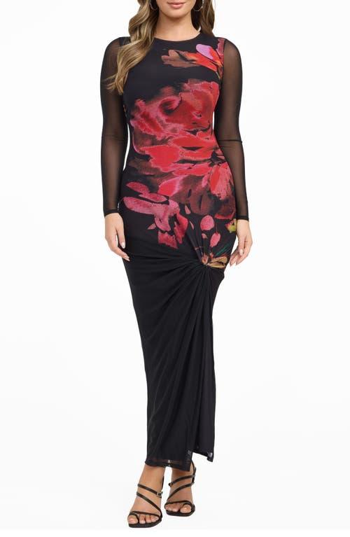guess long floral print dress Guess Alyssa Floral Print Long Sleeve Maxi Dress in Red