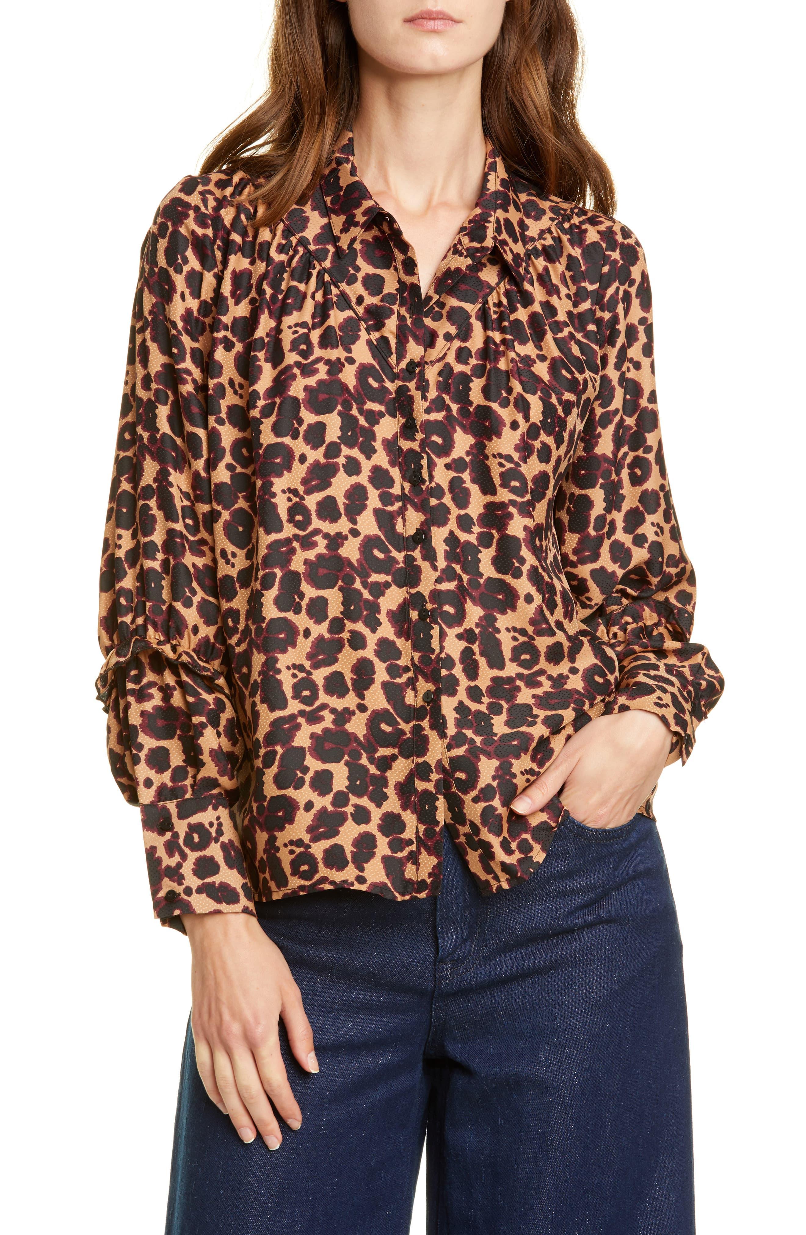 Ba&sh Tim Leopard Print Button-up Shirt in Camel (Brown) - Lyst