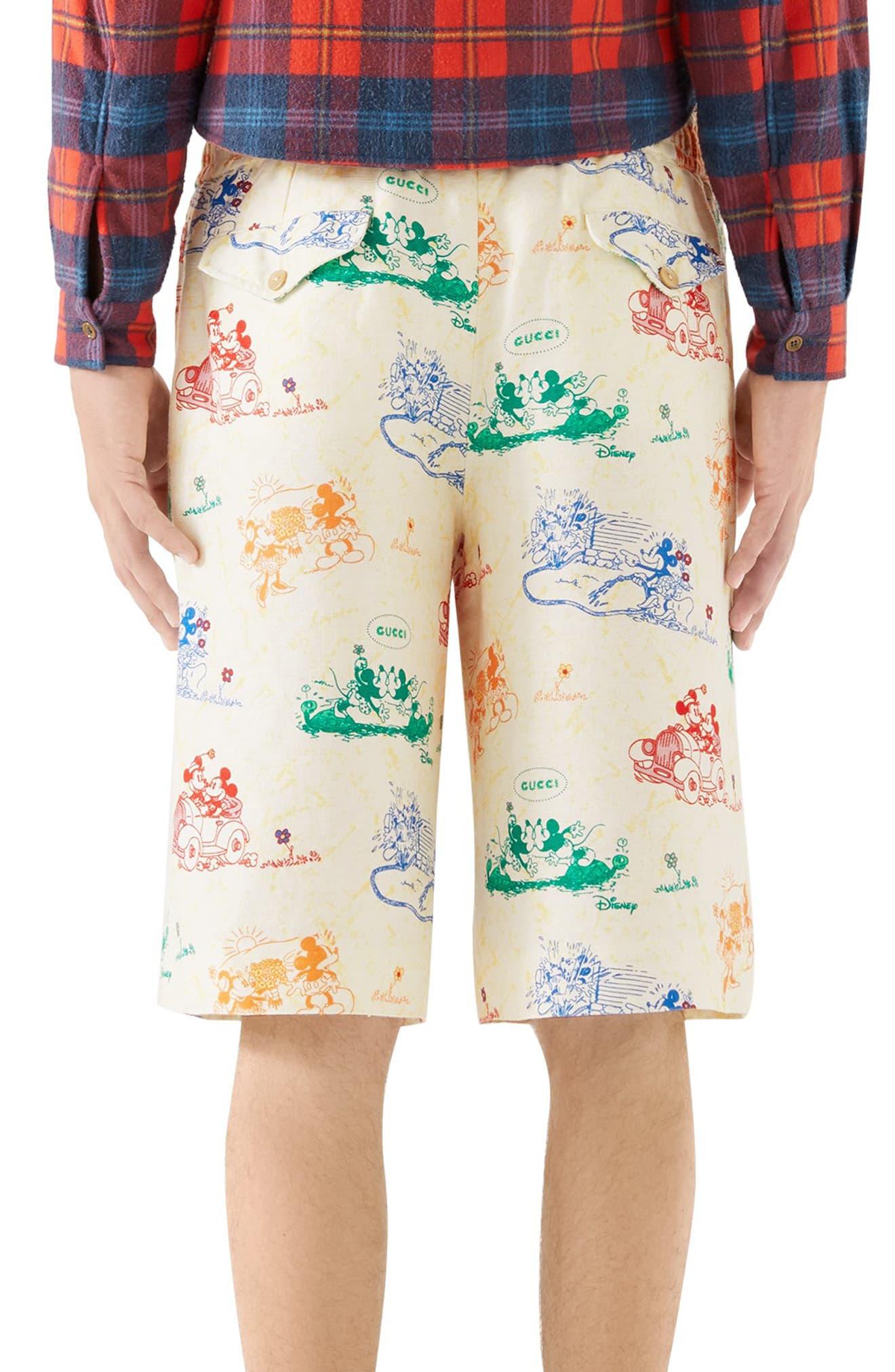 Gucci Disney X Mickey Mouse-print Linen Shorts in White for Men | Lyst