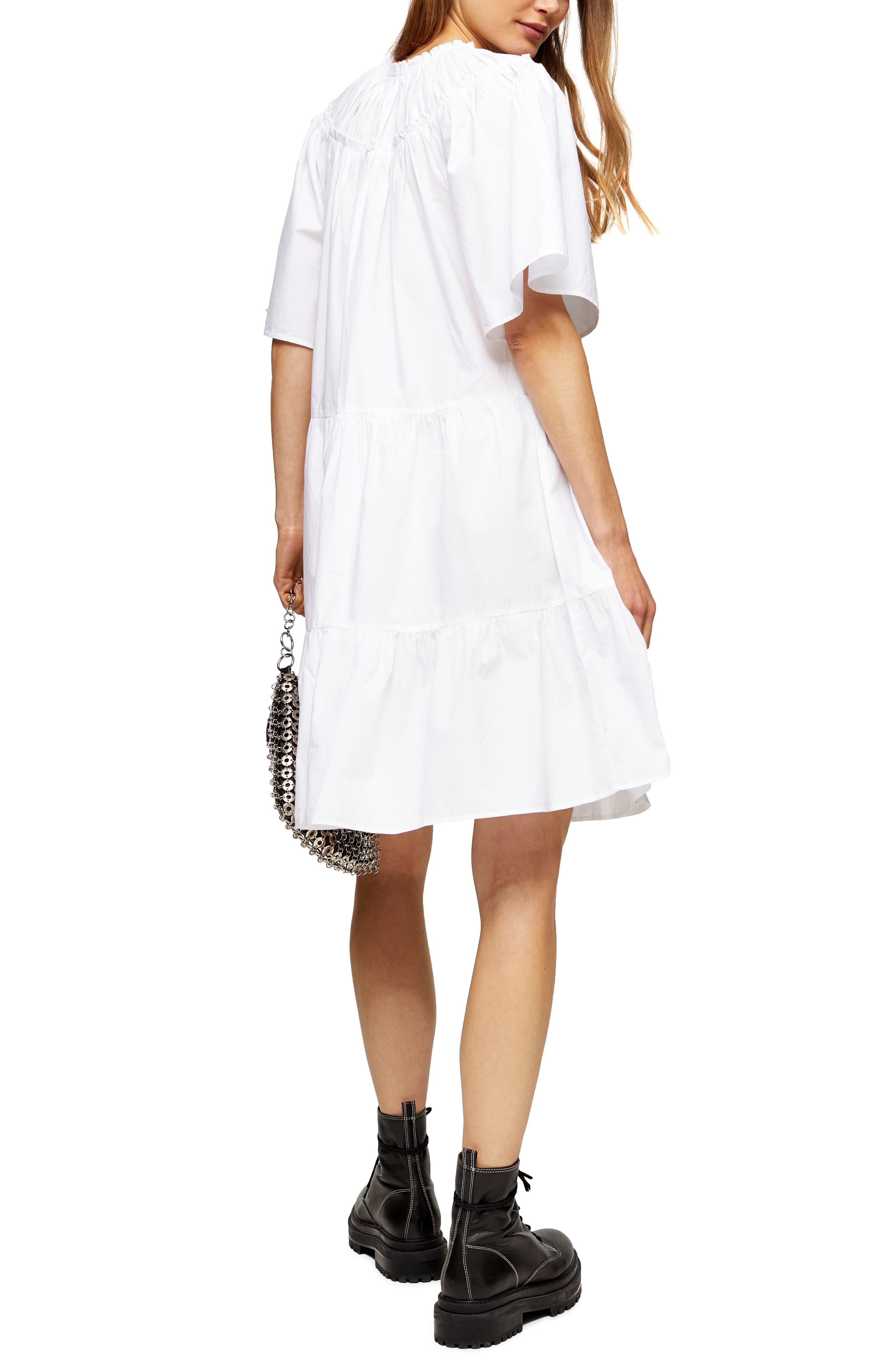 topshop poplin smock mini dress in white