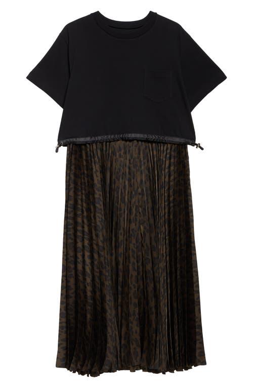 ■sacai■サカイ■Leopard Print Jersey & Satin Midi Dress■ Sacai Mixed Media Leopard Print Jersey & Satin Midi Dress in